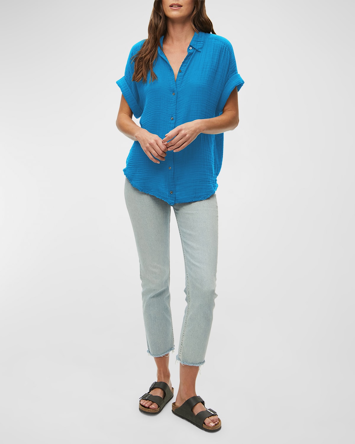 Michael Stars Bailey Cotton Gauze Buttondown Shirt In Pacific ModeSens