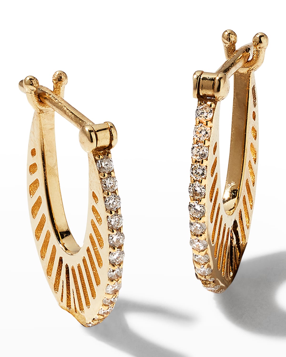 L'atelier Nawbar Yellow Gold Flat Ray Hoop Earrings with Diamonds