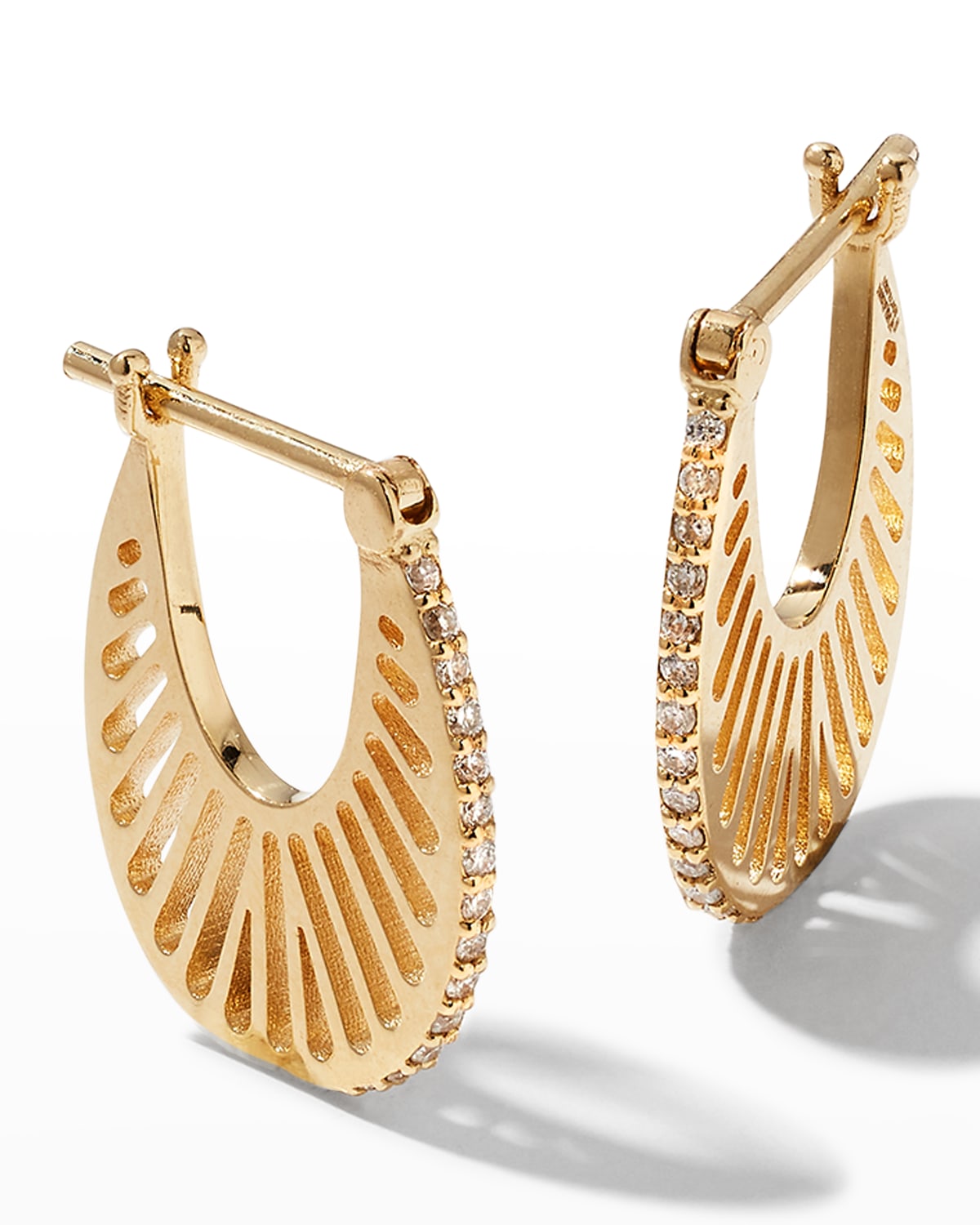 L'atelier Nawbar Yellow Gold Flat Ray Hoop Earrings with Diamonds, S2