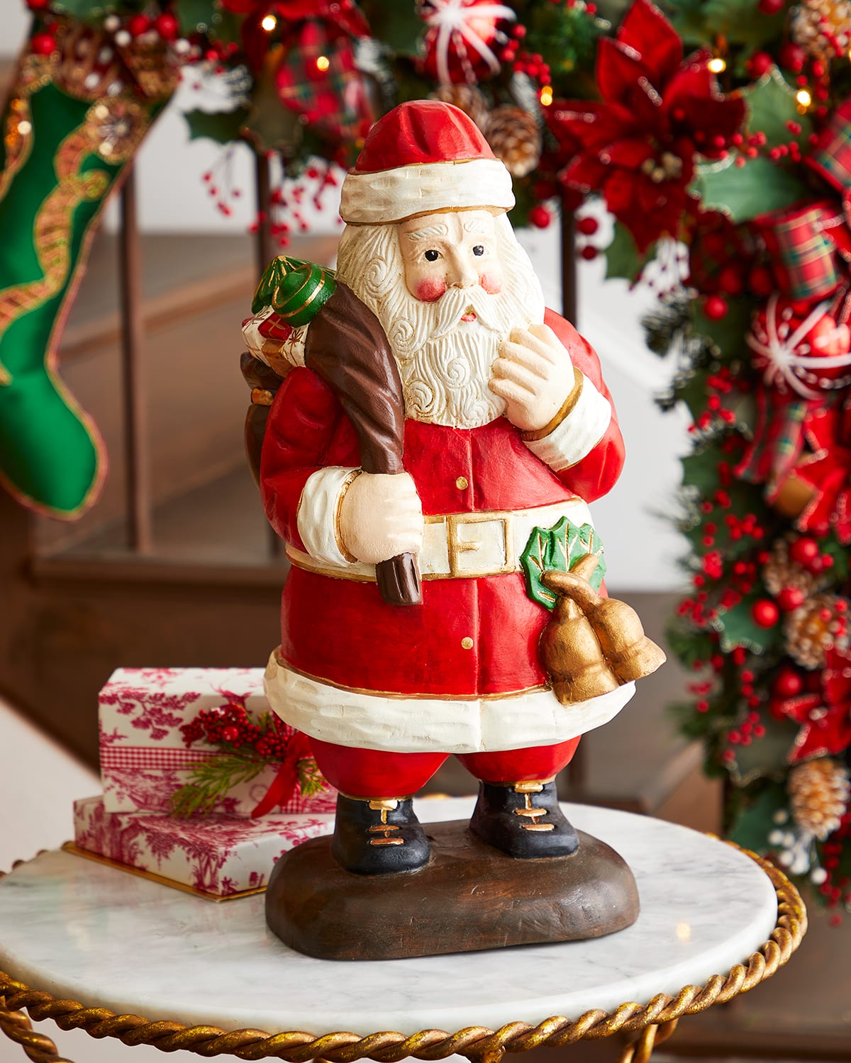 Carved Santa with Sack of Gifts Figurine