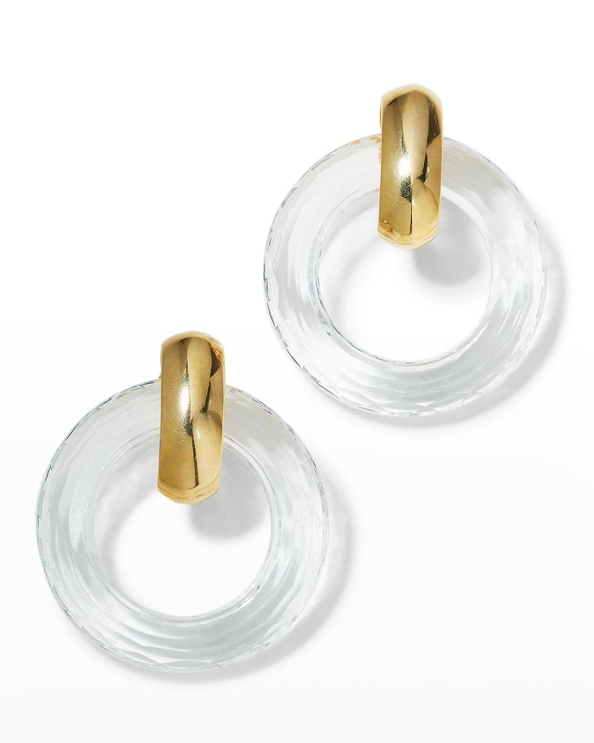 KENNETH JAY LANE POLISHED GOLD WITH TEXTURED CLEAR OPEN RING DROP EARRINGS