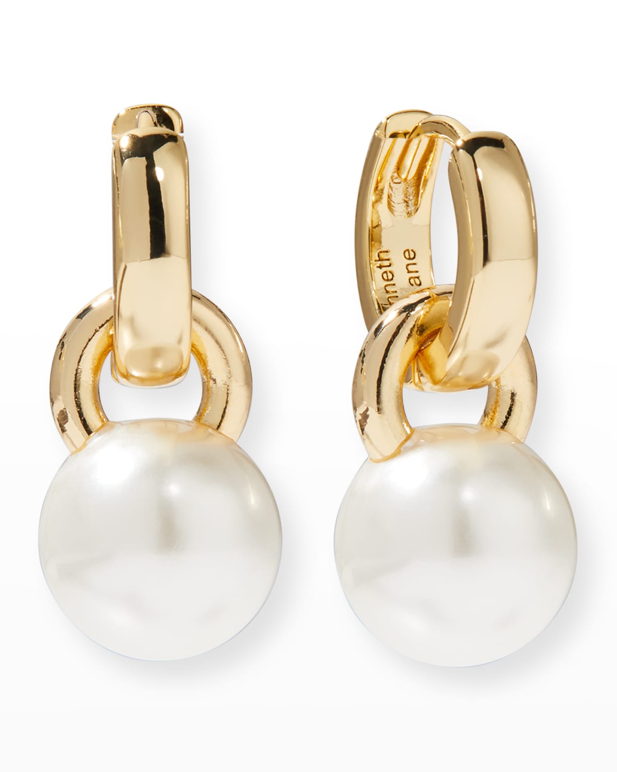 Kenneth Jay Lane Polished Gold Hoop Earrings With 10mm Stone Drop In Gold Pearl