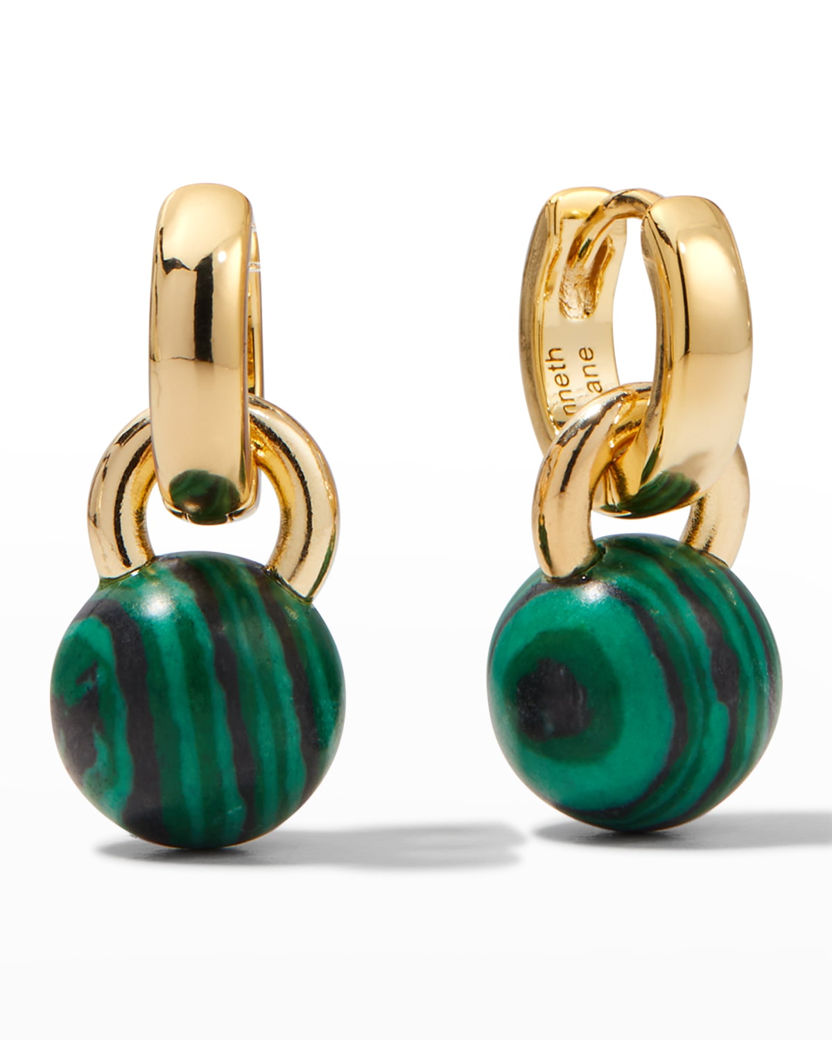 Kenneth Jay Lane 14ct Gold-plated Huggie Malachite Ball Drop Earrings In Malachite