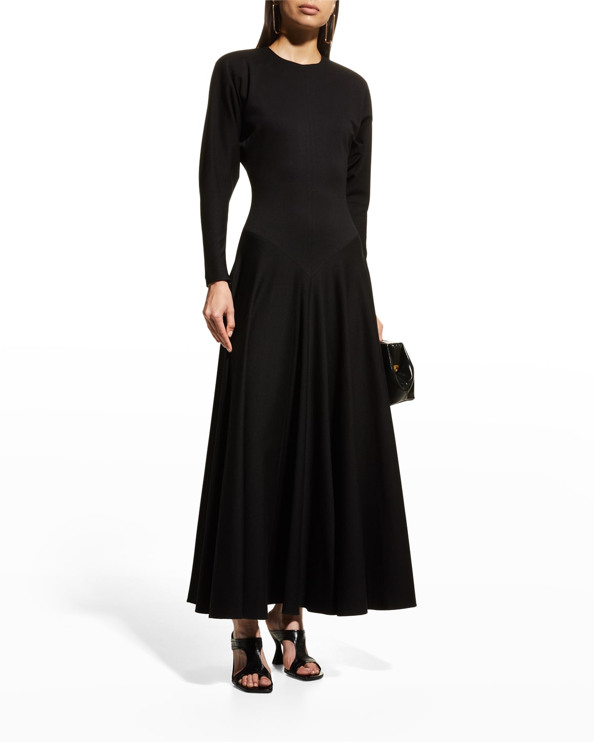 Salon Circle Skirt Dress In Double Knit In Black ModeSens