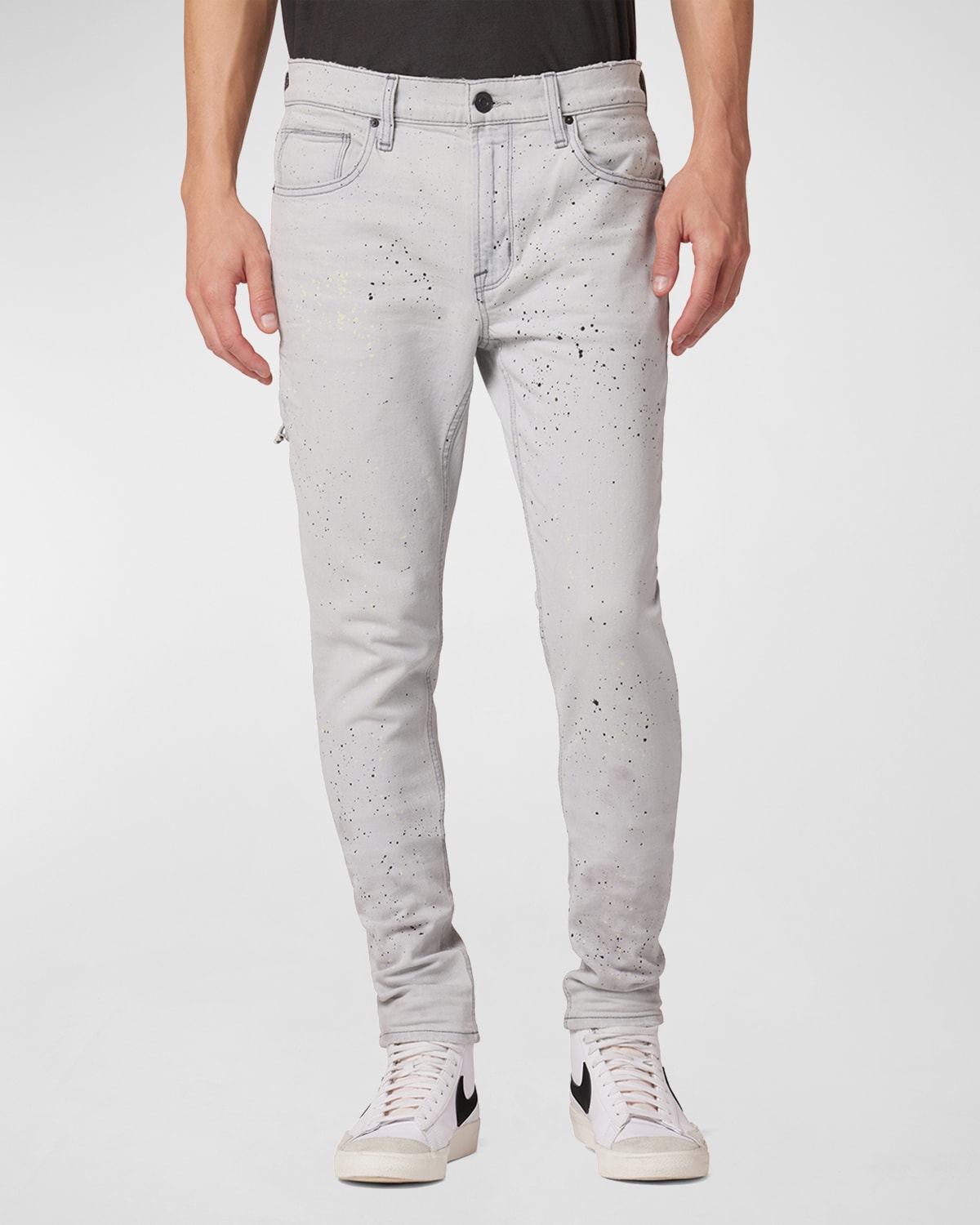 Men's Zack Side-Zip Paint-Splatter Skinny Jeans