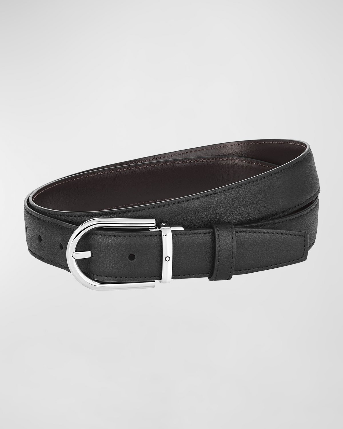 Montblanc Horseshoe Oblong Shiny Pin Buckle Reversible Leather Belt In Black & Brown