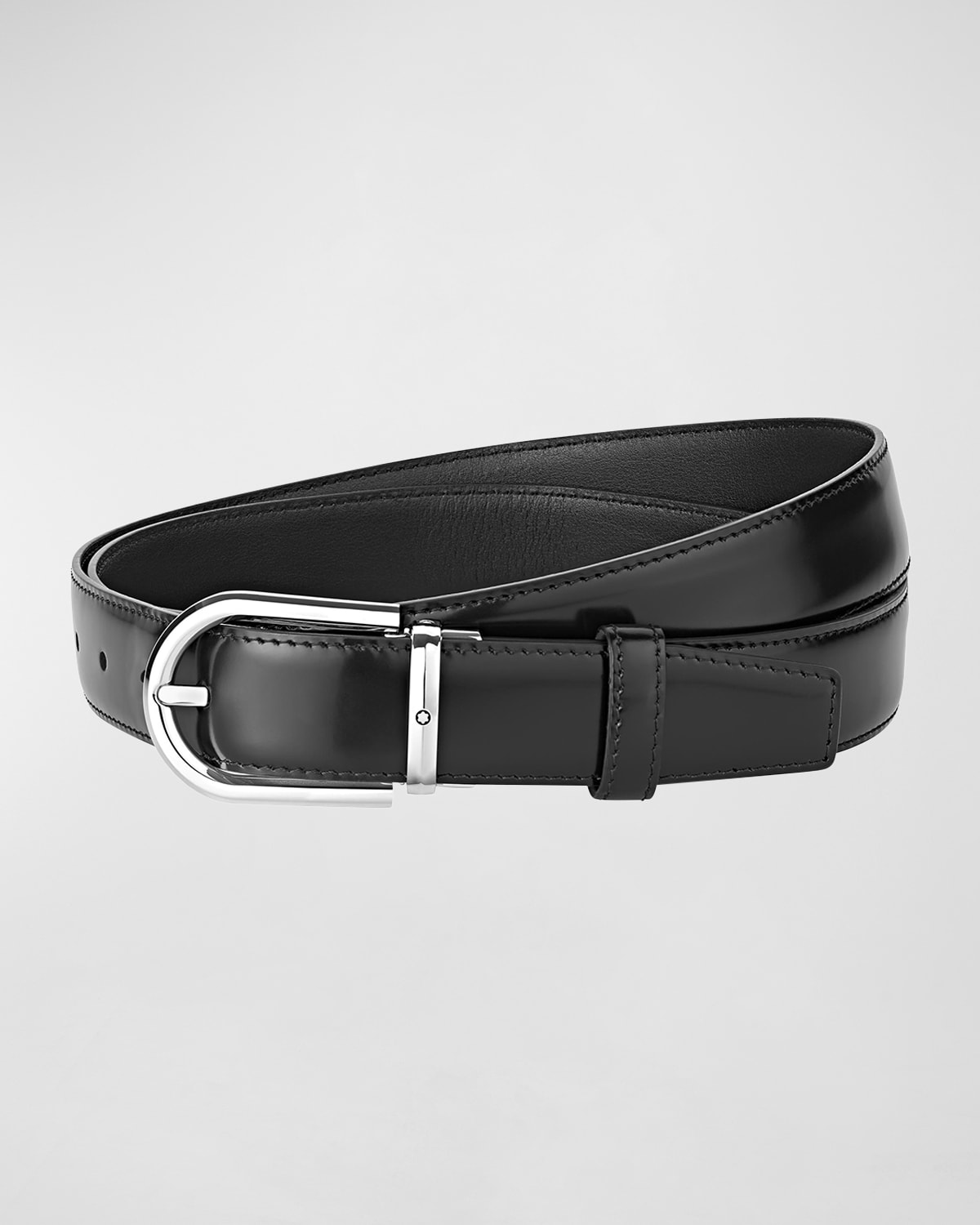 Shop Montblanc Men's Leather Buckle Belt In Black