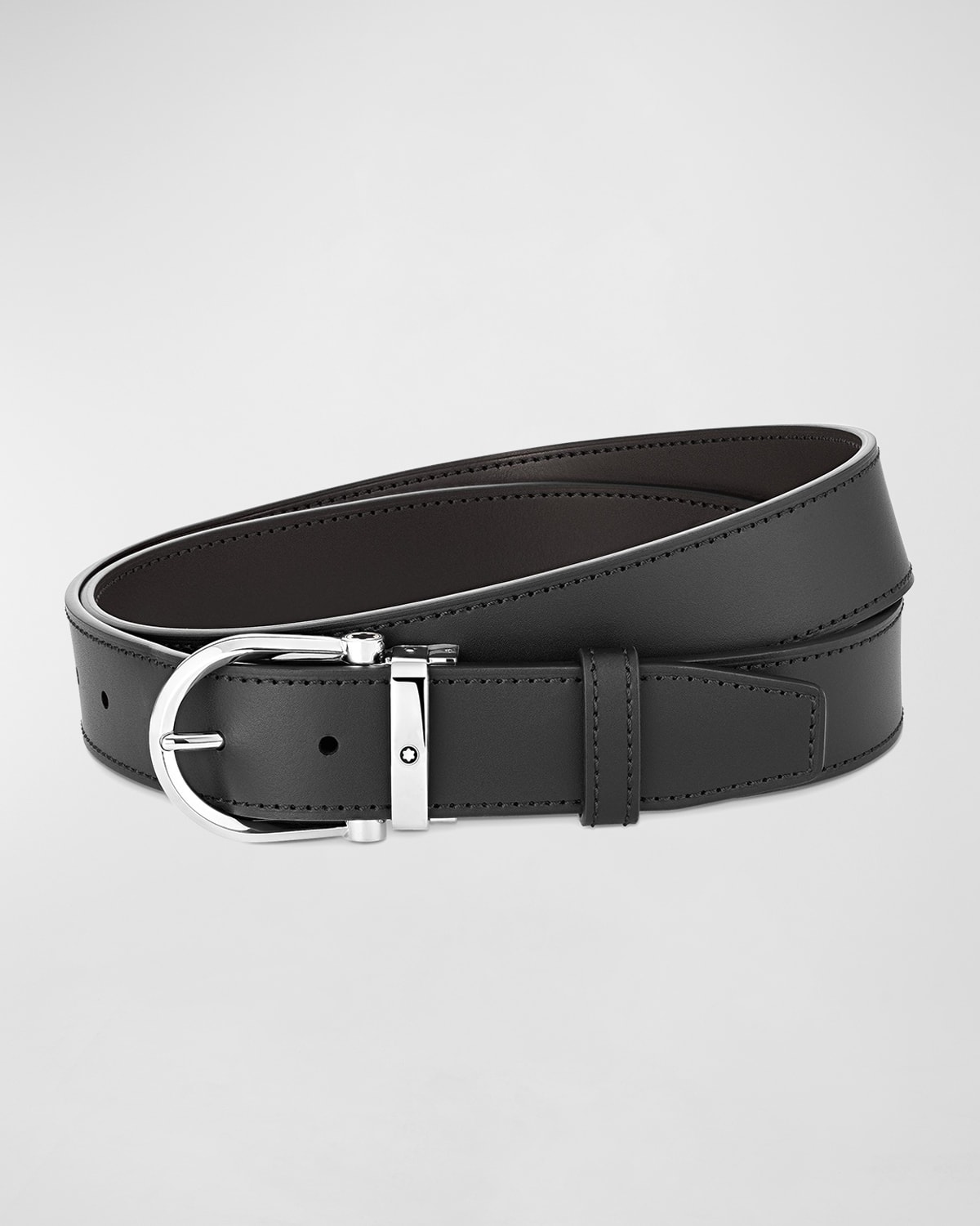 Shop Montblanc Men's Leather Buckle Belt In Black &amp; Brown