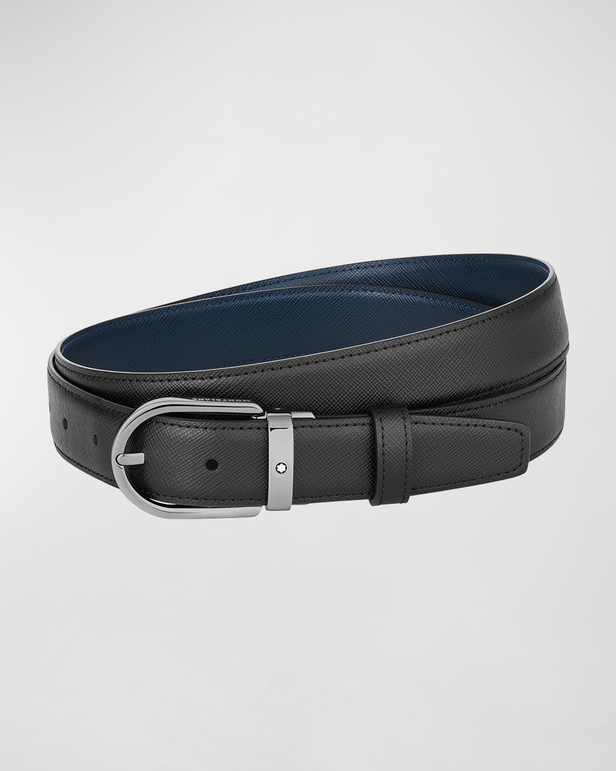 Shop Montblanc Men's Reversible Leather Buckle Belt In Black &amp; Blue