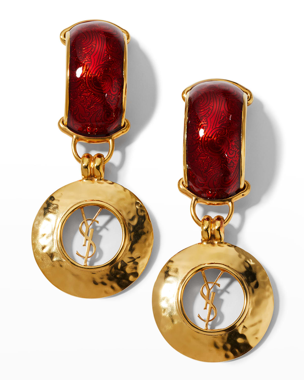 Saint Laurent Geometric Dome Ysl Circle Clip-on Earrings In Gold