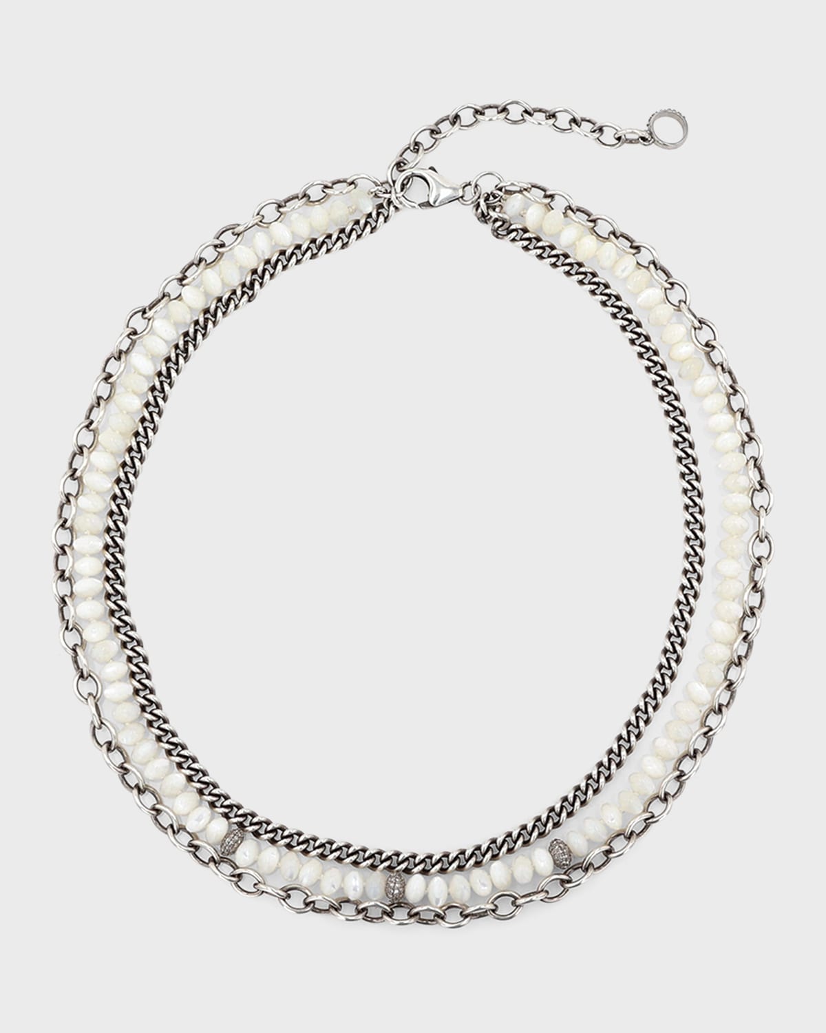 Multi-Knot Pearl Chain Necklace with Pave Diamonds