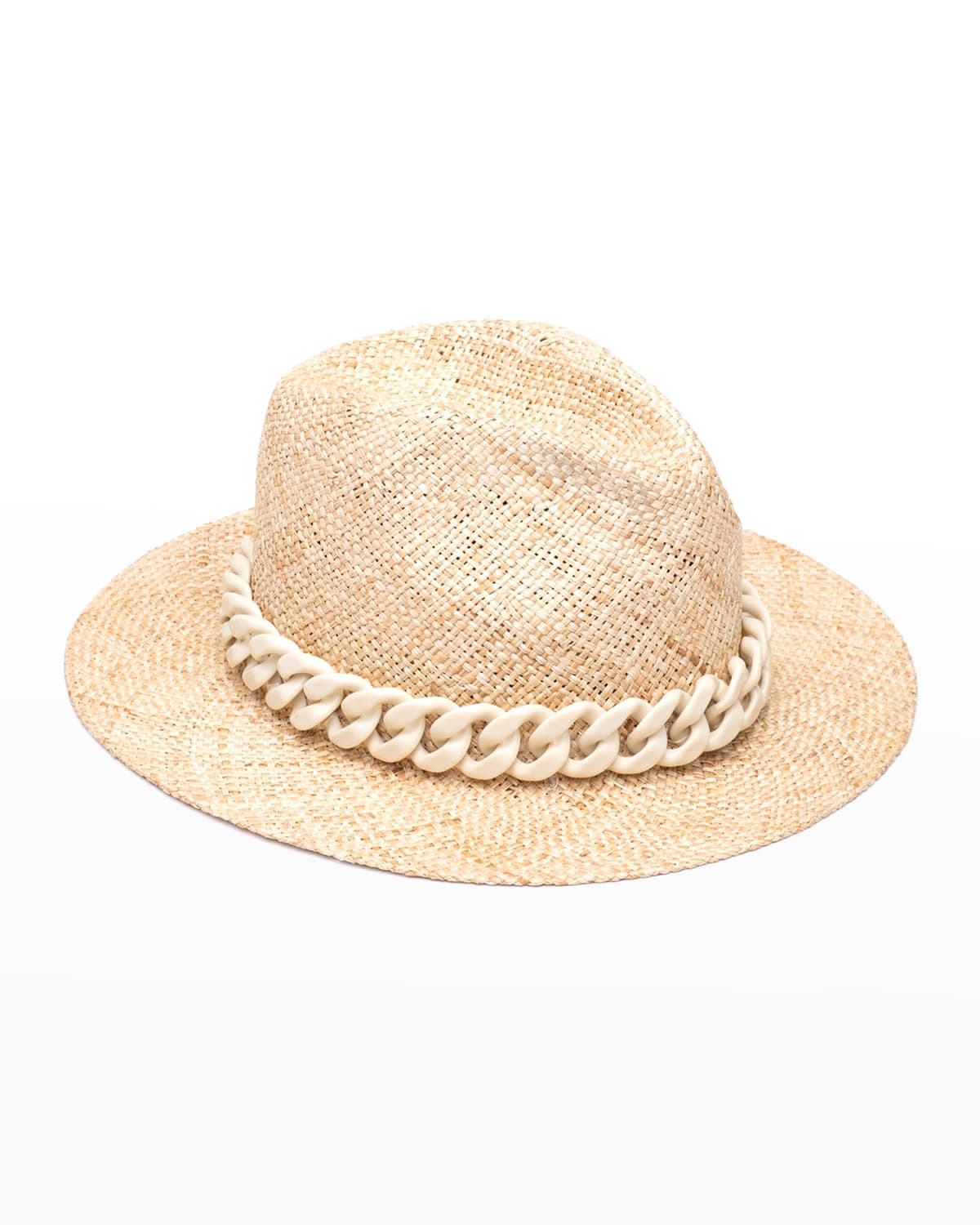 EUGENIA KIM LILLIAN STRAW FEDORA HAT W/ CHAIN