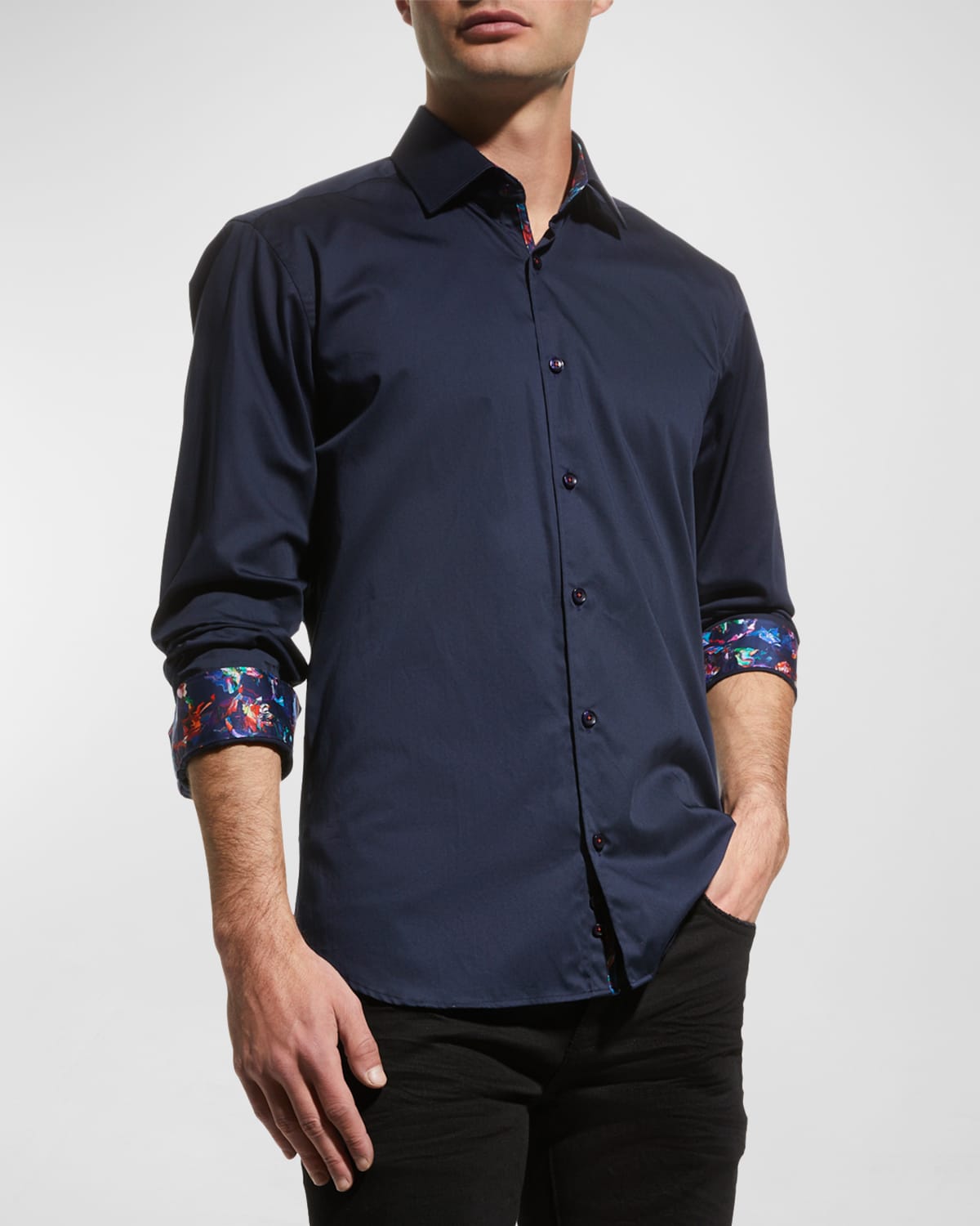 Jared Lang Men's Contrast-reverse Sport Shirt In Navy