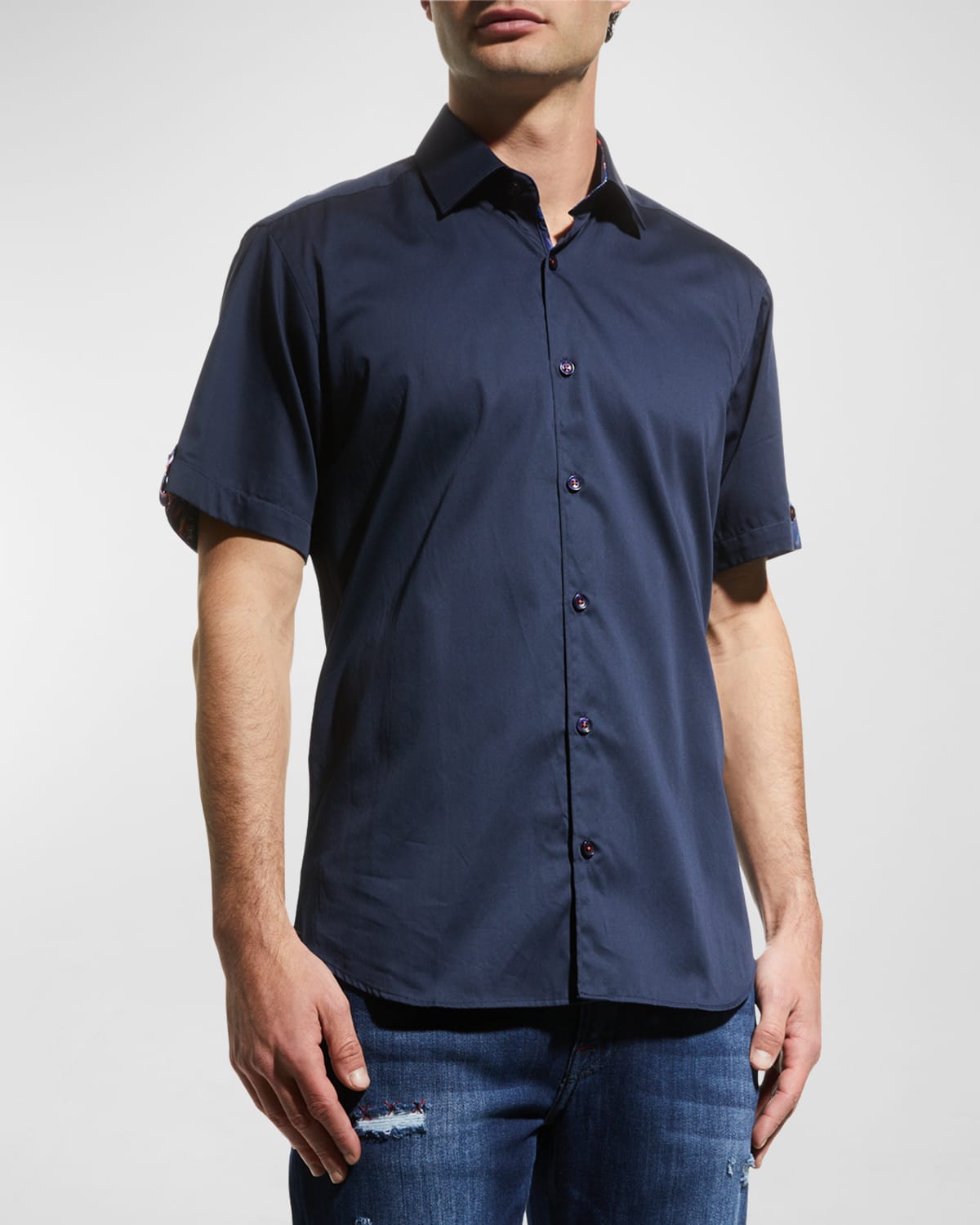 Shop Jared Lang Men's Cotton Poplin Sport Shirt In Navy