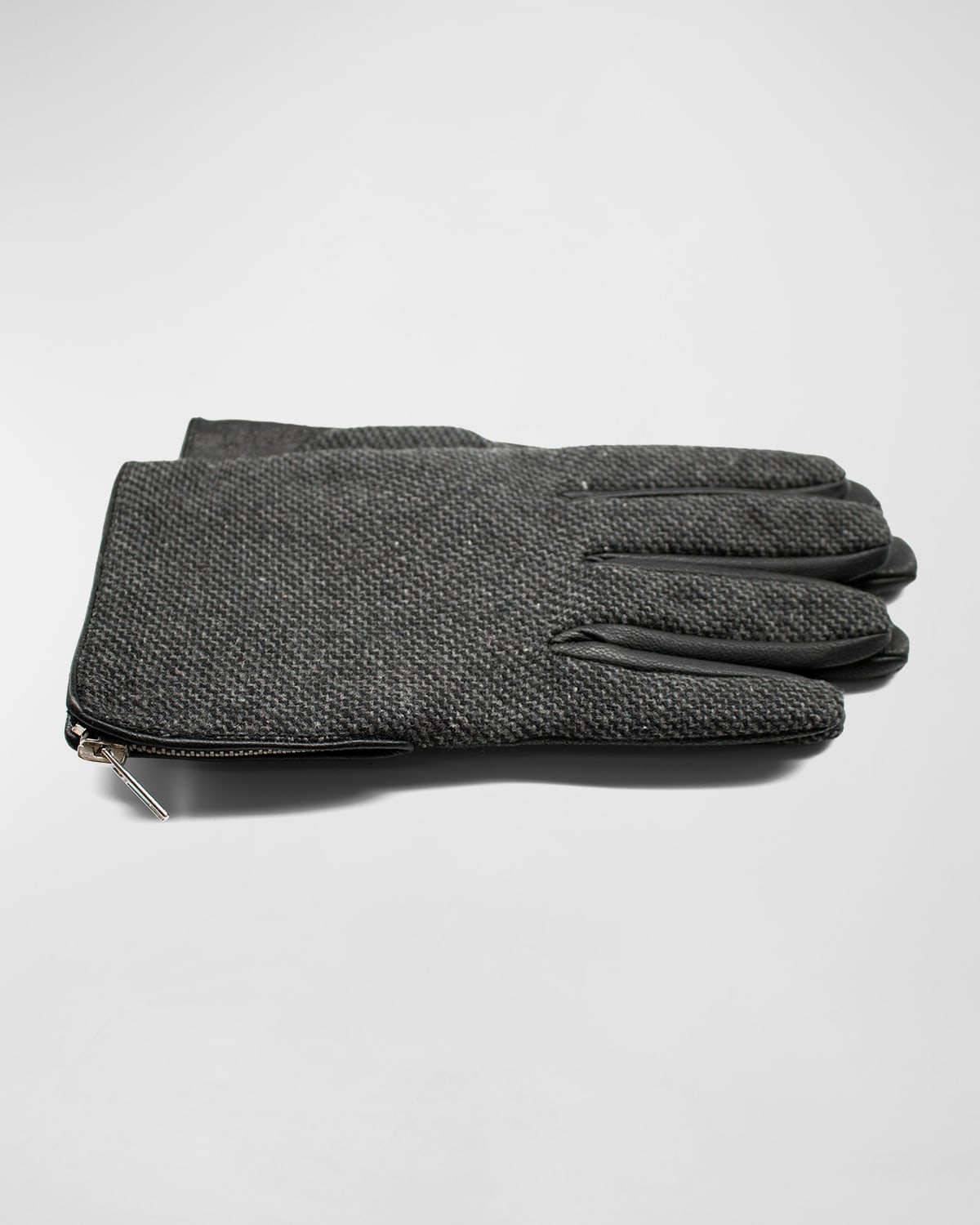Portolano Men's Fabric-leather Zip Gloves In Black Combo/combo