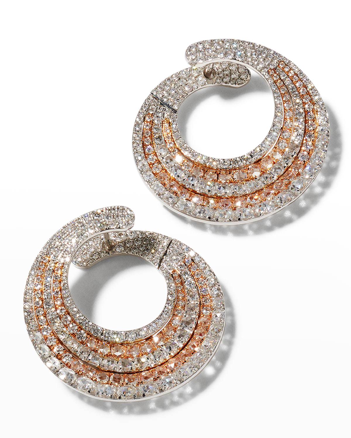 64 Facets 18k White Gold And Rose Gold Front-facing Diamond Earrings In Metallic