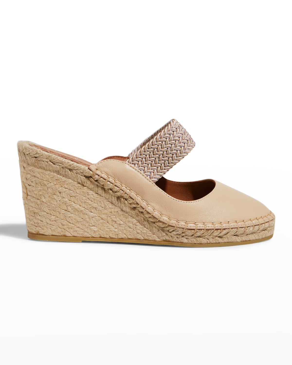 MALONE SOULIERS SIENA LEATHER WOVEN-BAND WEDGE ESPADRILLES