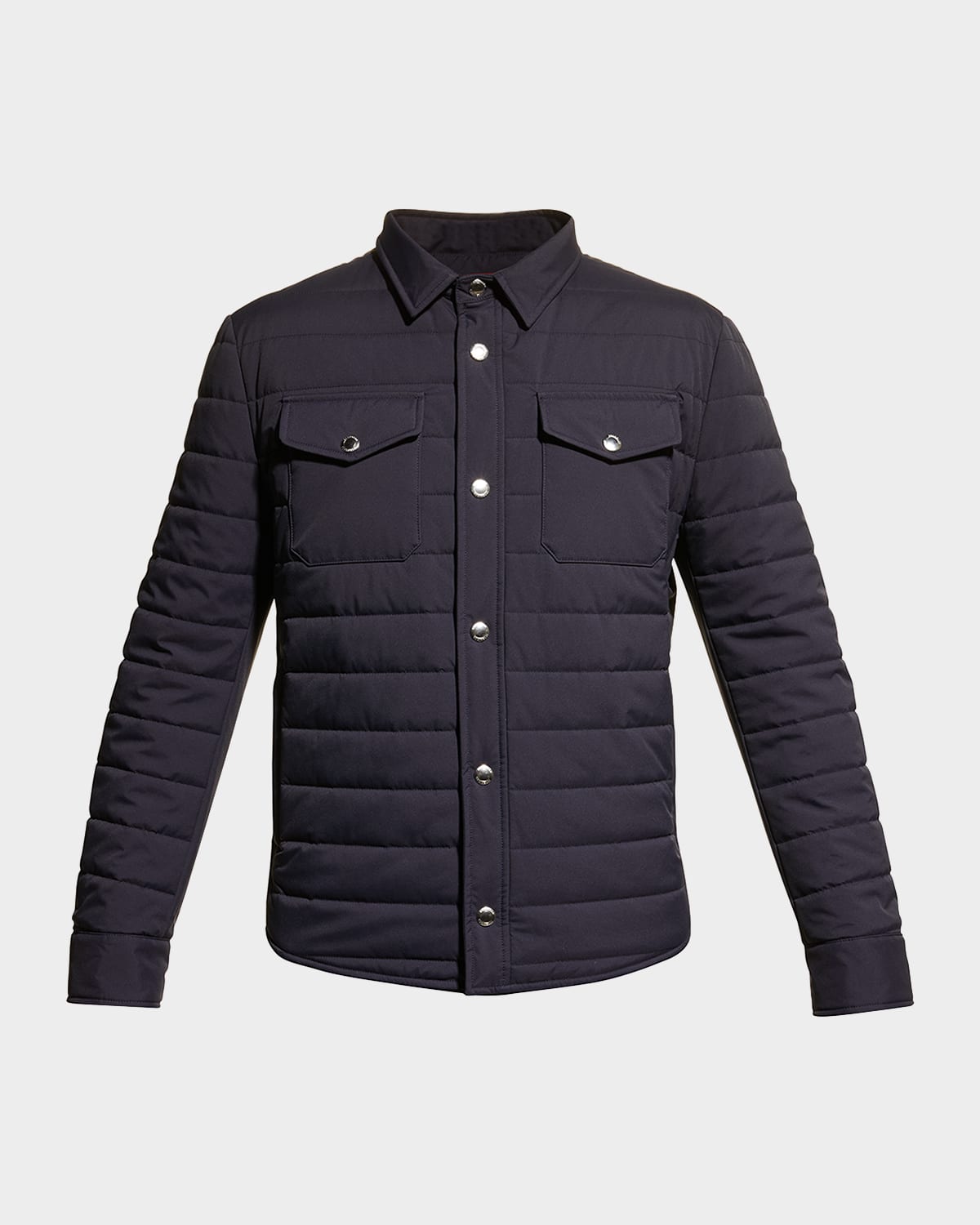 Brunello Cucinelli Slim-fit Quilted Shell Shirt Jacket In Grey Nylon In Ink Blue