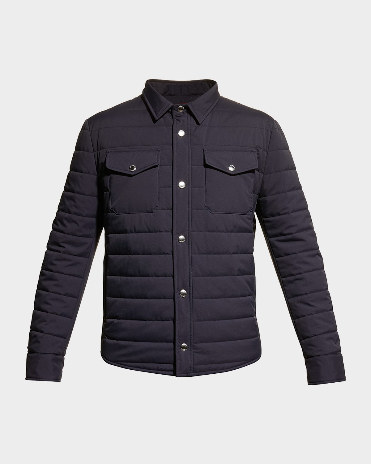 Shop Brunello Cucinelli Men's Quilted Nylon Shirt Jacket In Ink Blue