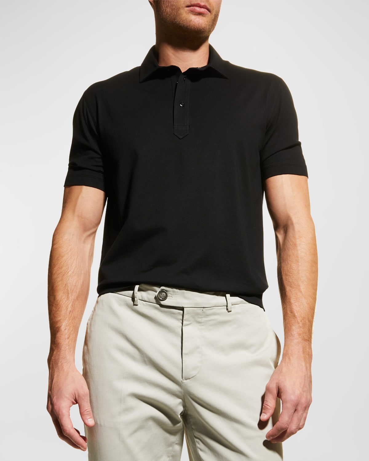 Brunello Cucinelli Men's Jersey Polo Shirt In Black
