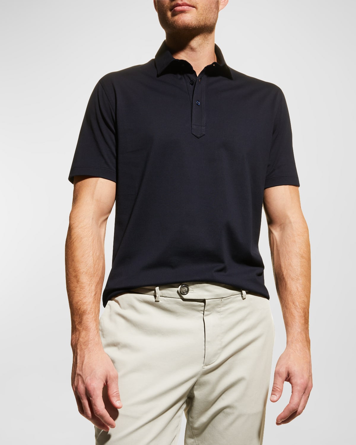 Brunello Cucinelli Men's Jersey Polo Shirt In Navy