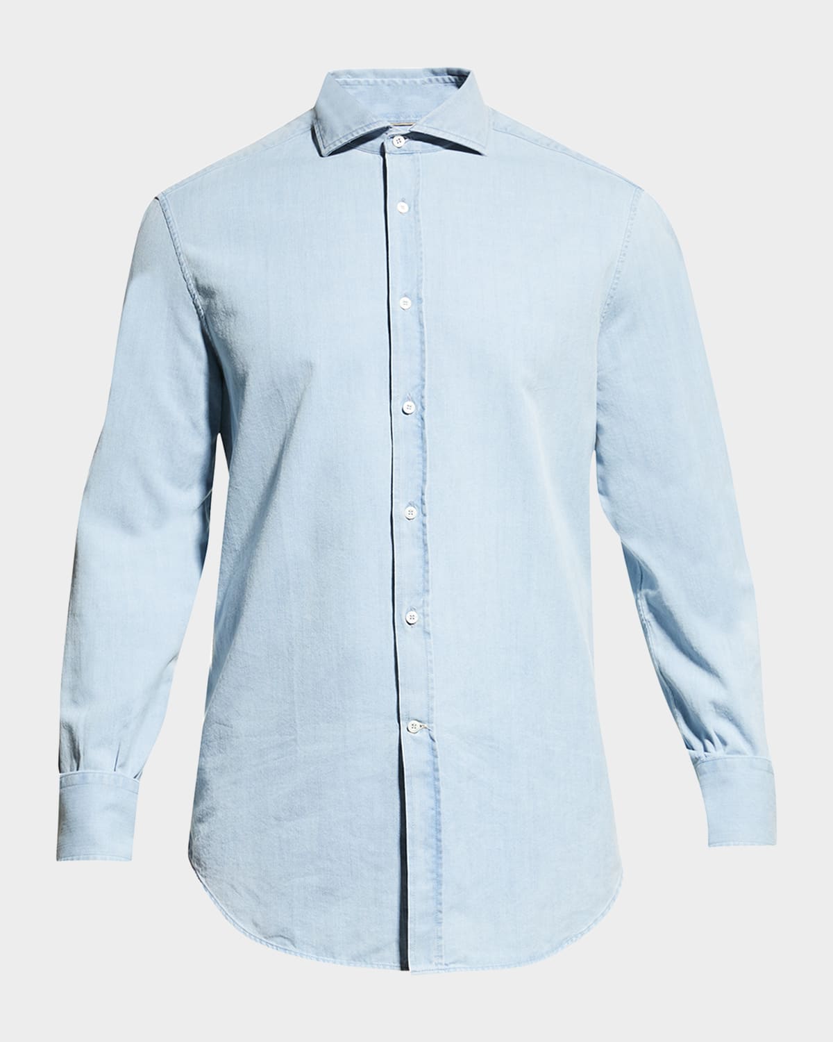 Brunello Cucinelli Men's Denim Sport Shirt In Light Wash Denim