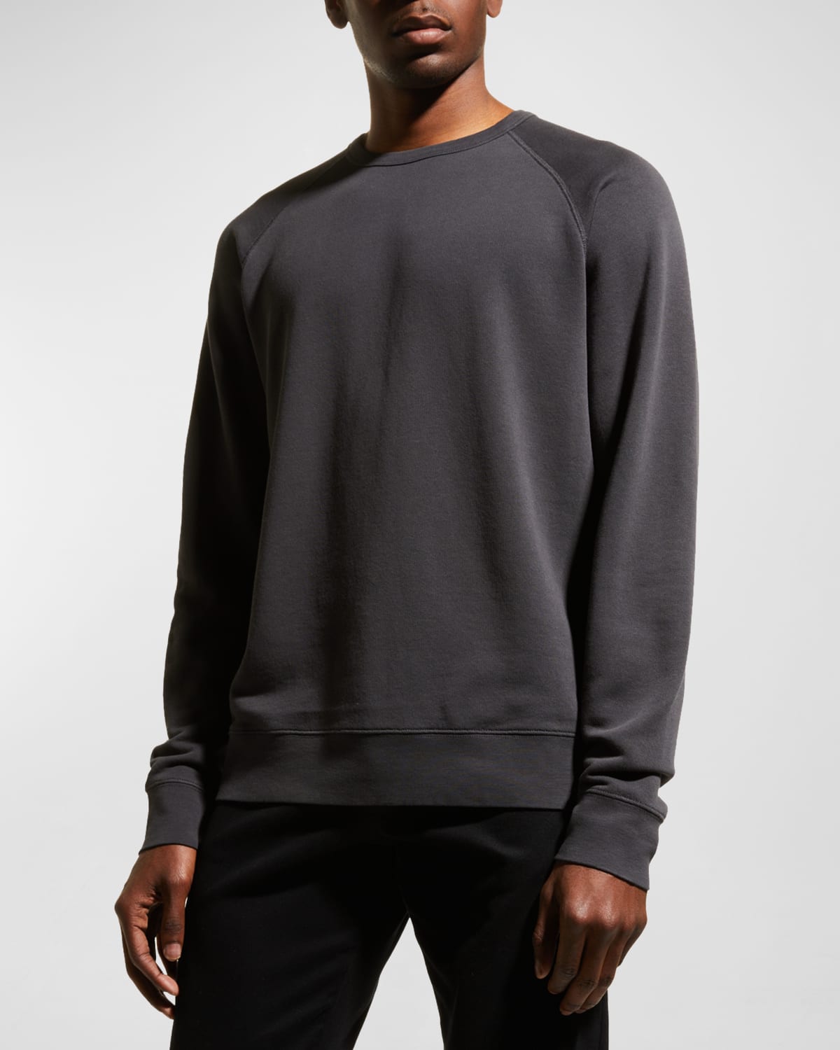 Vince Men's Garment-dyed Raglan Sweatshirt In Washed Black