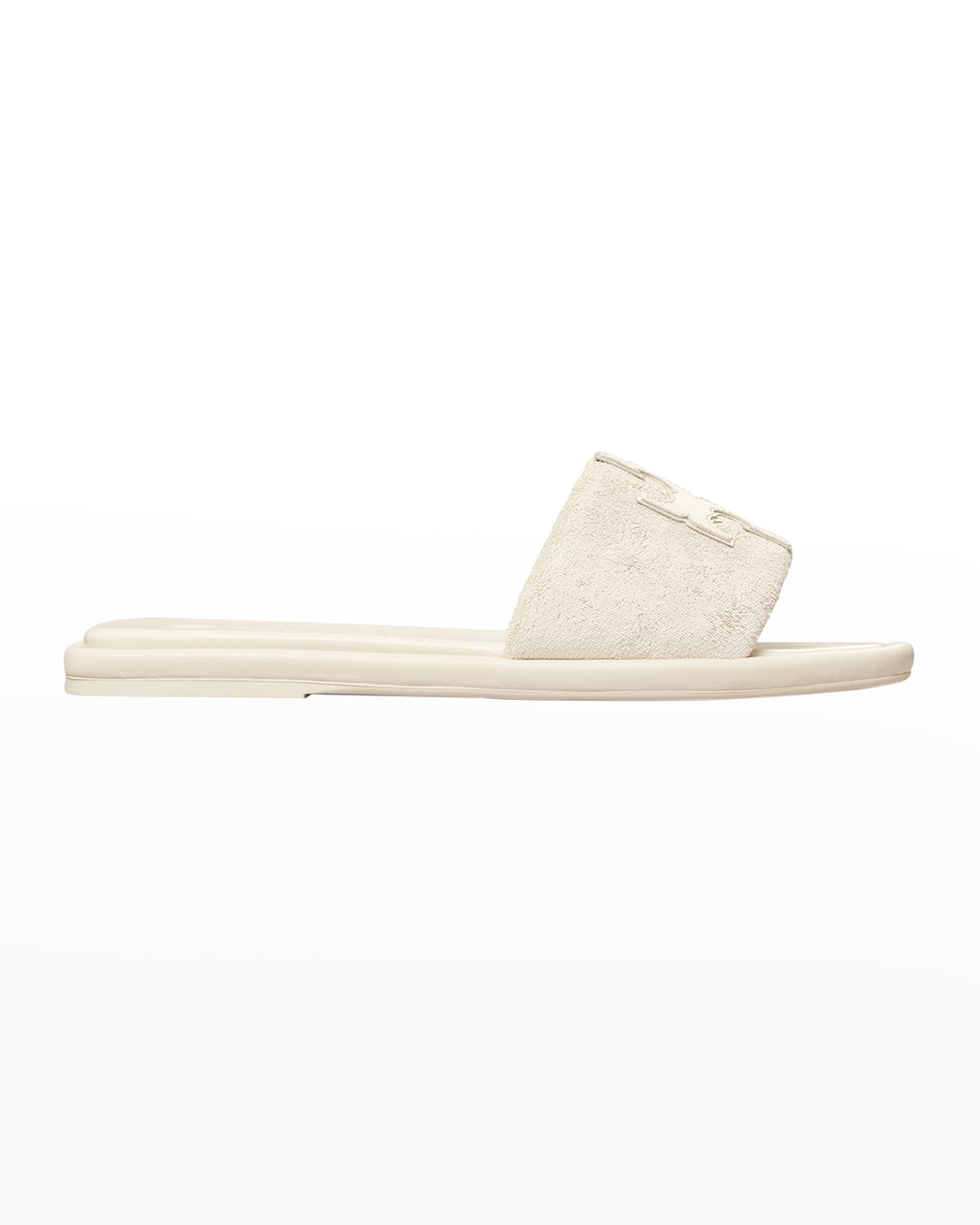 TORY BURCH DOUBLE T LOGO FLAT SLIDE SANDALS