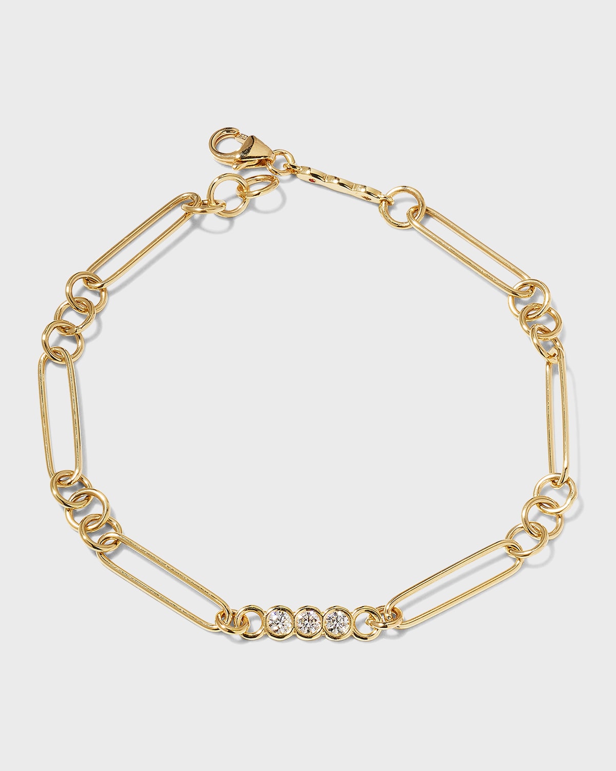 Roberto Coin Yellow Gold Oval-link Chain Bracelet With Diamond Section In Yg