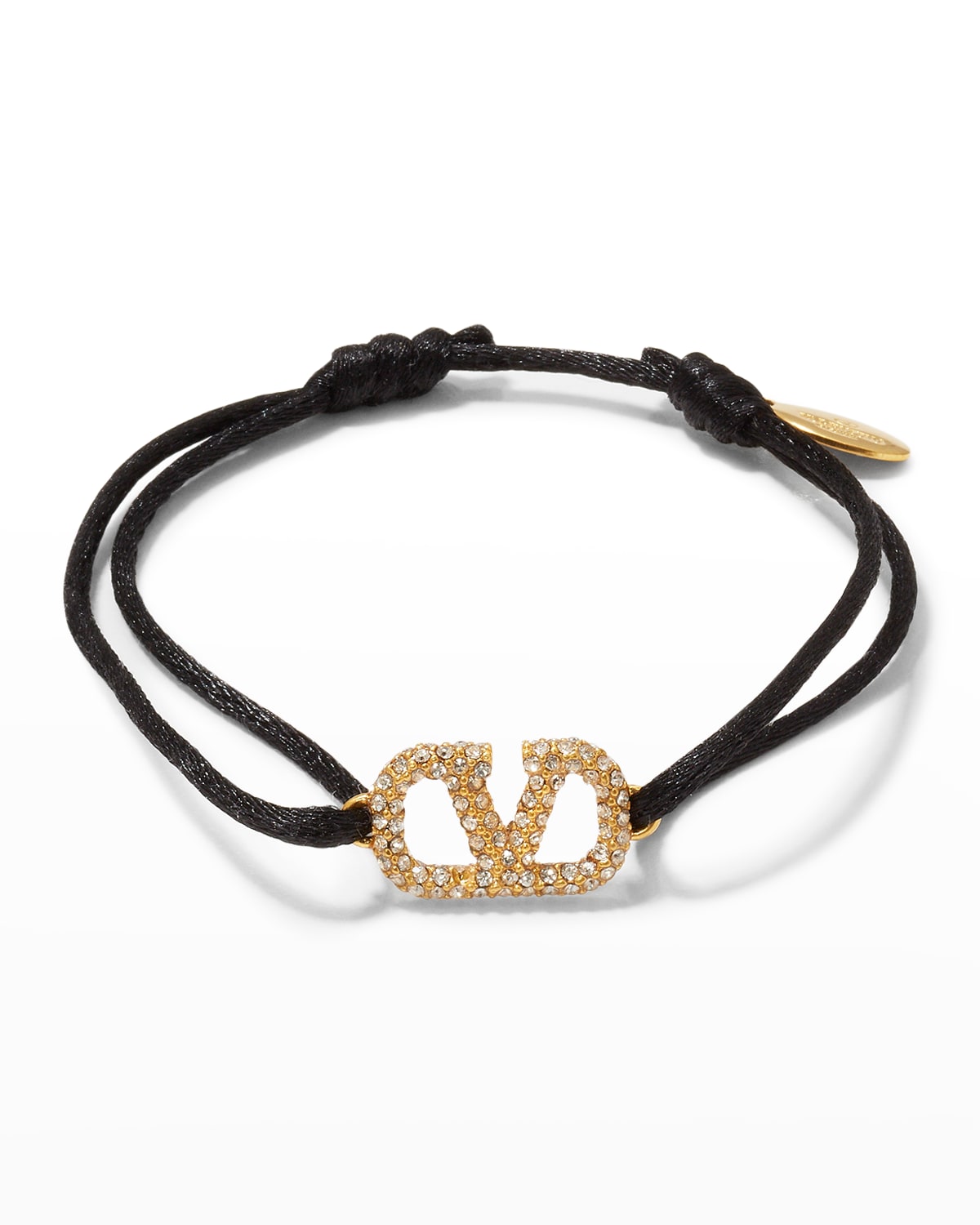 Valentino Garavani Antiqued Strass Logo Cord Bracelet In Blacksilver