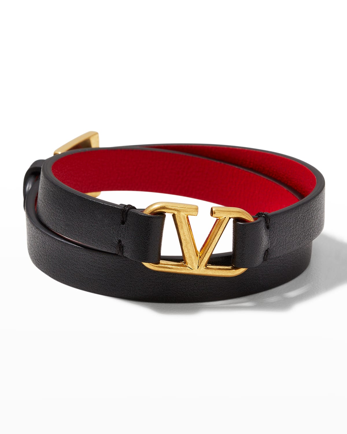 Valentino Garavani Logo Leather Wrap Bracelet In Blackred