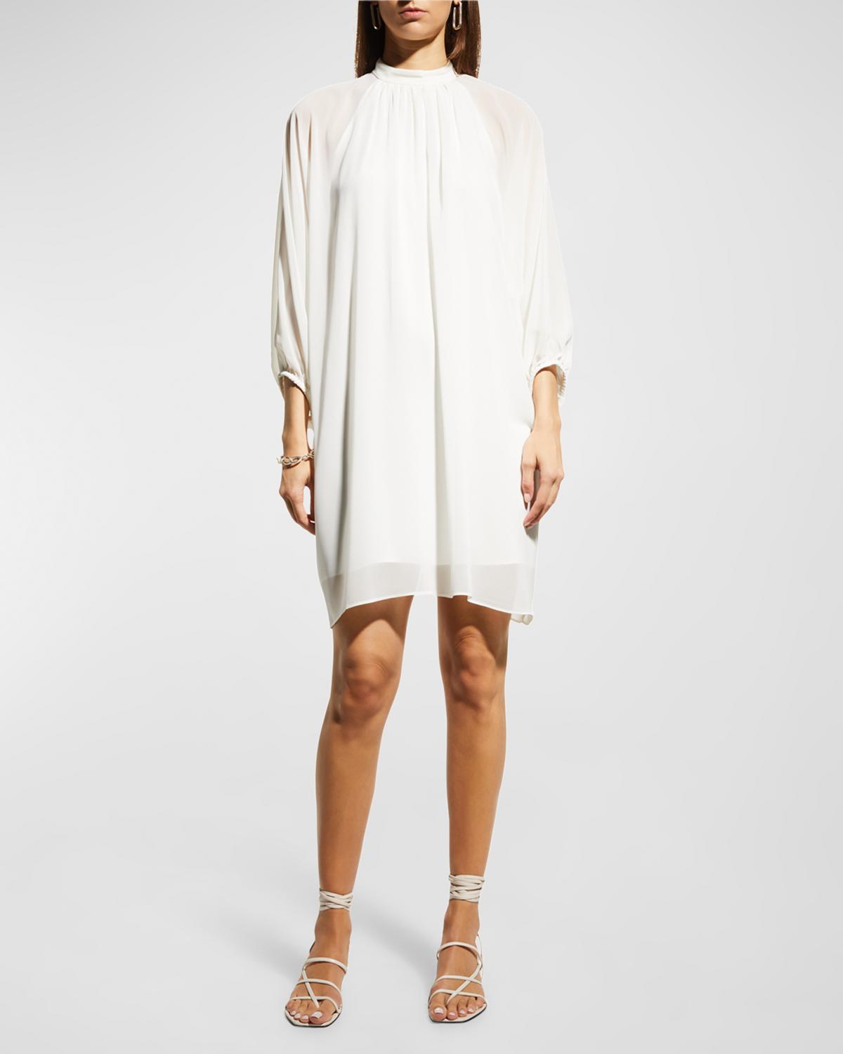 feather trim white dress 1970s Jill Richards White Knit Grecian Gown with Feather Trim Shawl main image 0