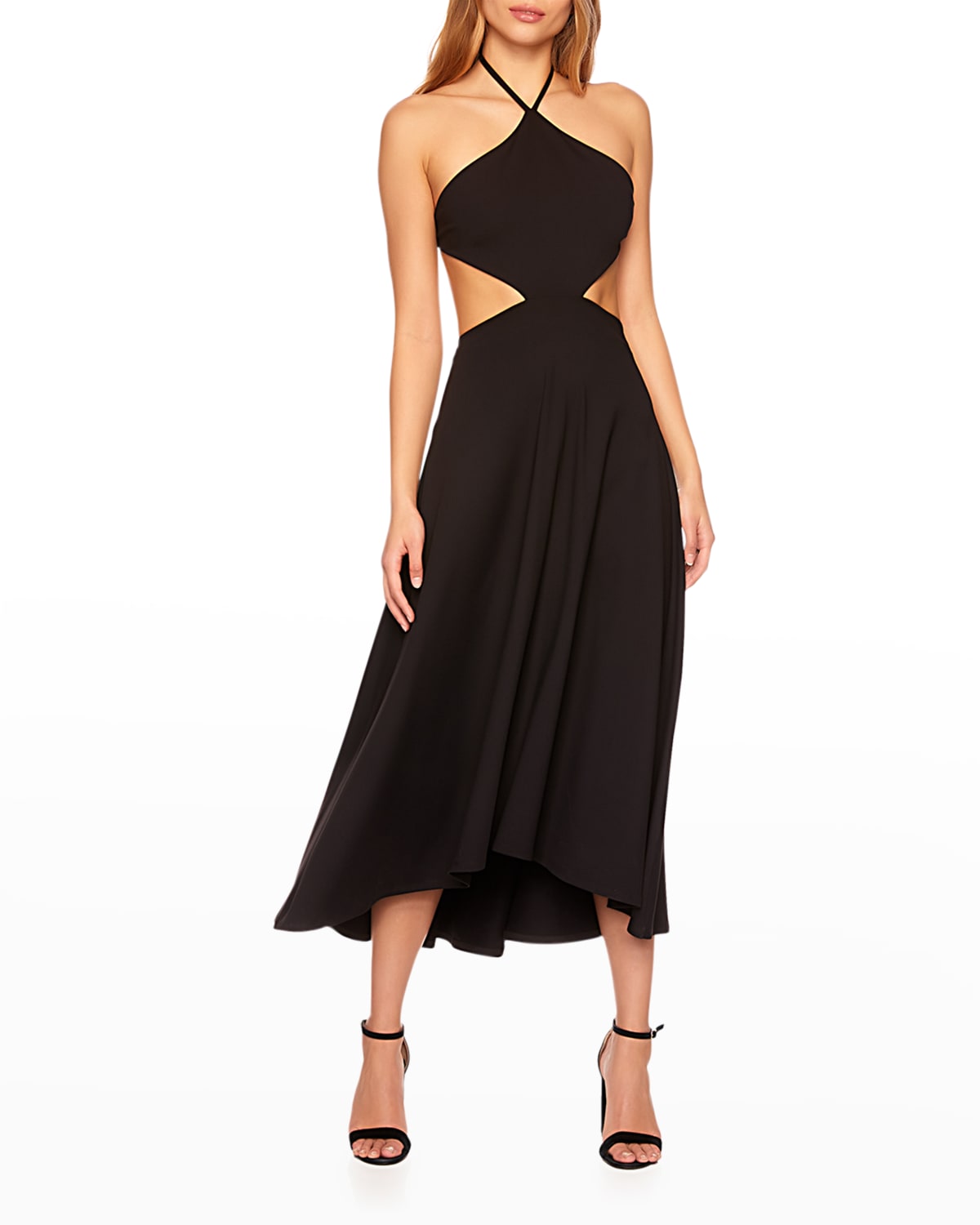 susana monaco halter open front midi dress