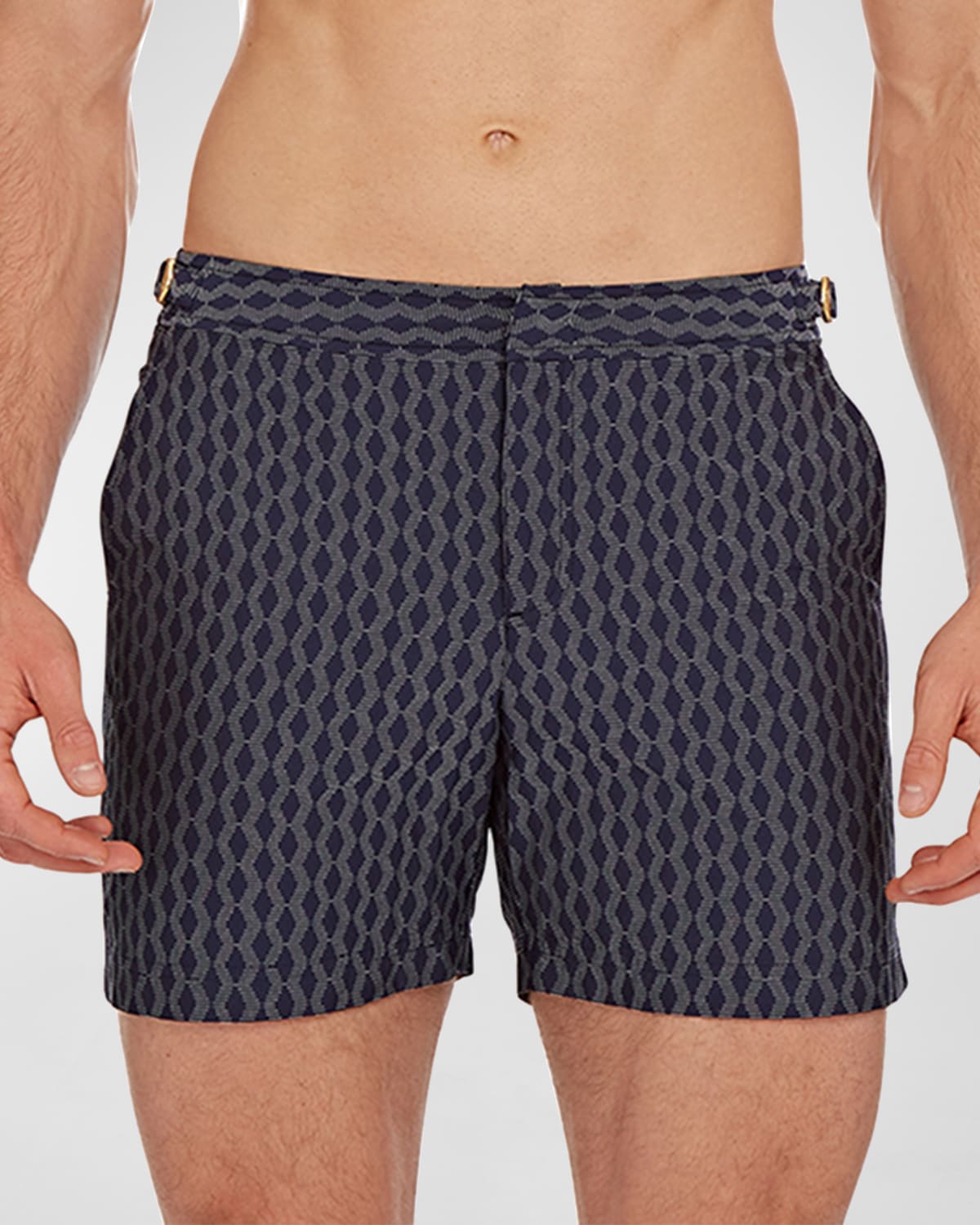 Shop Orlebar Brown Men's Bulldog Geometric Swim Shorts In Navycloud