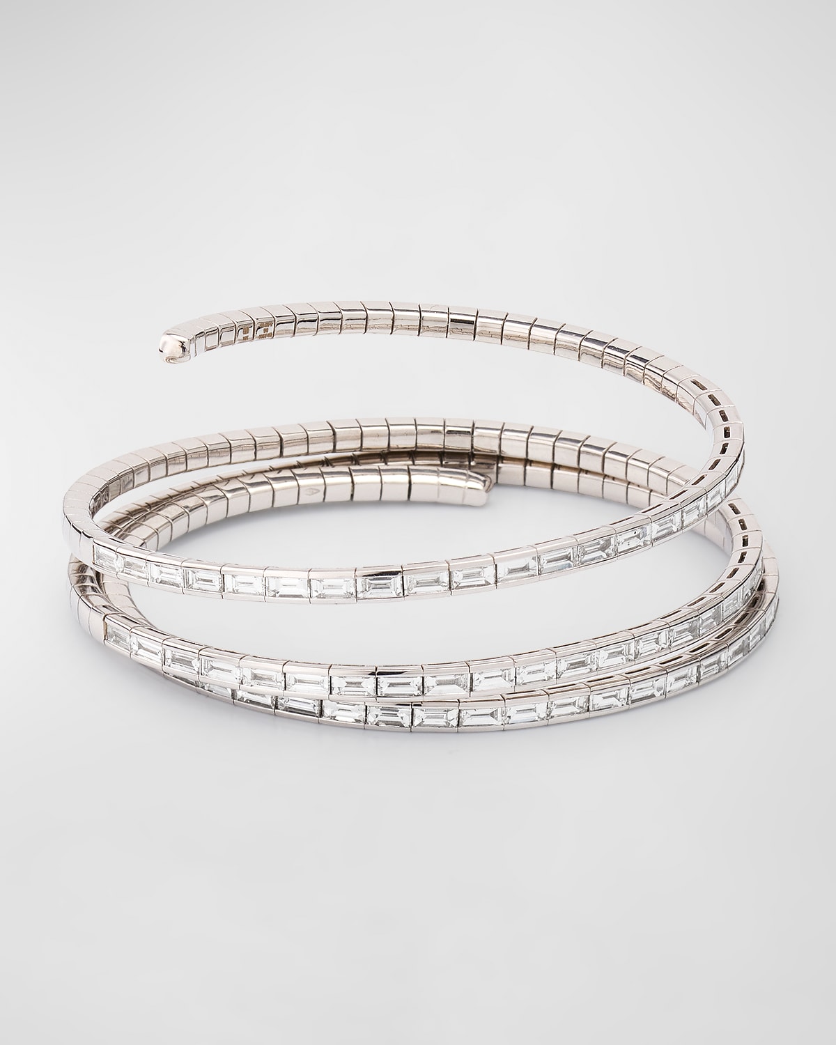 18K White Gold 3-Coil Baguette Diamond Wrap Bracelet