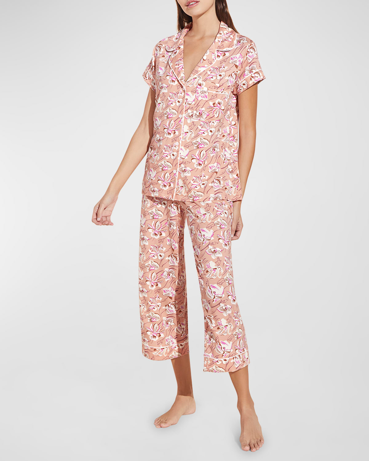 Eberjey Gisele Printed Stretch-modal Pajama Set In Fiore Rose Cloud/