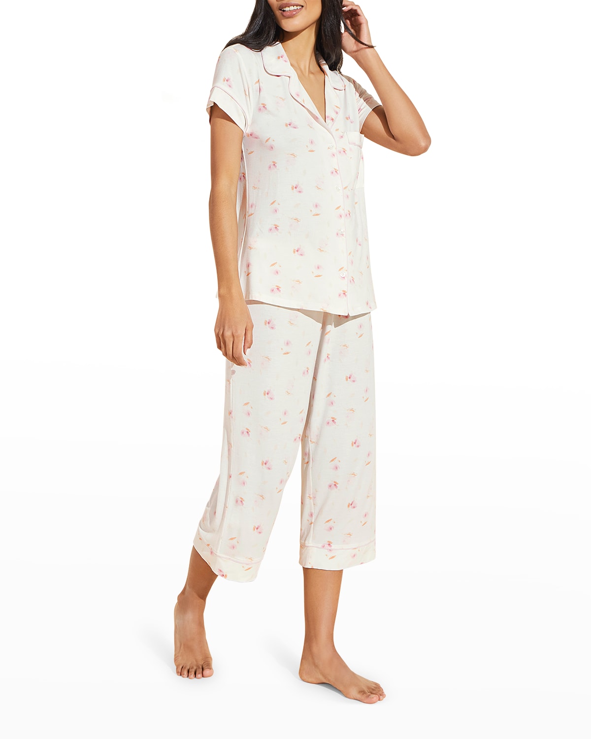 Eberjey Gisele Floral Print Capri Pajama Pants Set In Tulip-off White/lilac