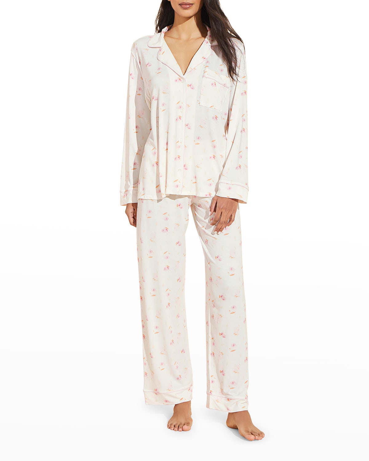 Eberjey Gisele Tencel Printed Long Pajama Set In Tulip/off White L