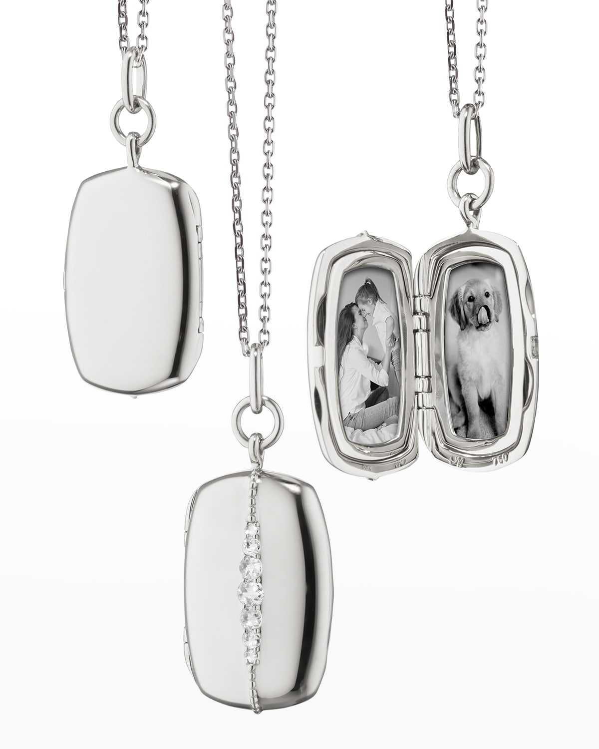 Monica Rich Kosann Slim Rectangular Graduated White Sapphire Locket In Silver