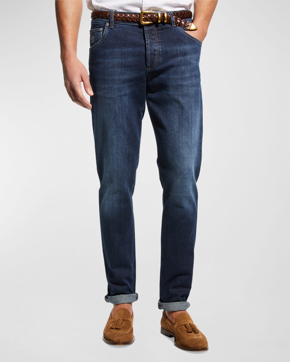 Shop Brunello Cucinelli Men's 5-pocket Denim Jeans In Dark Wash Denim