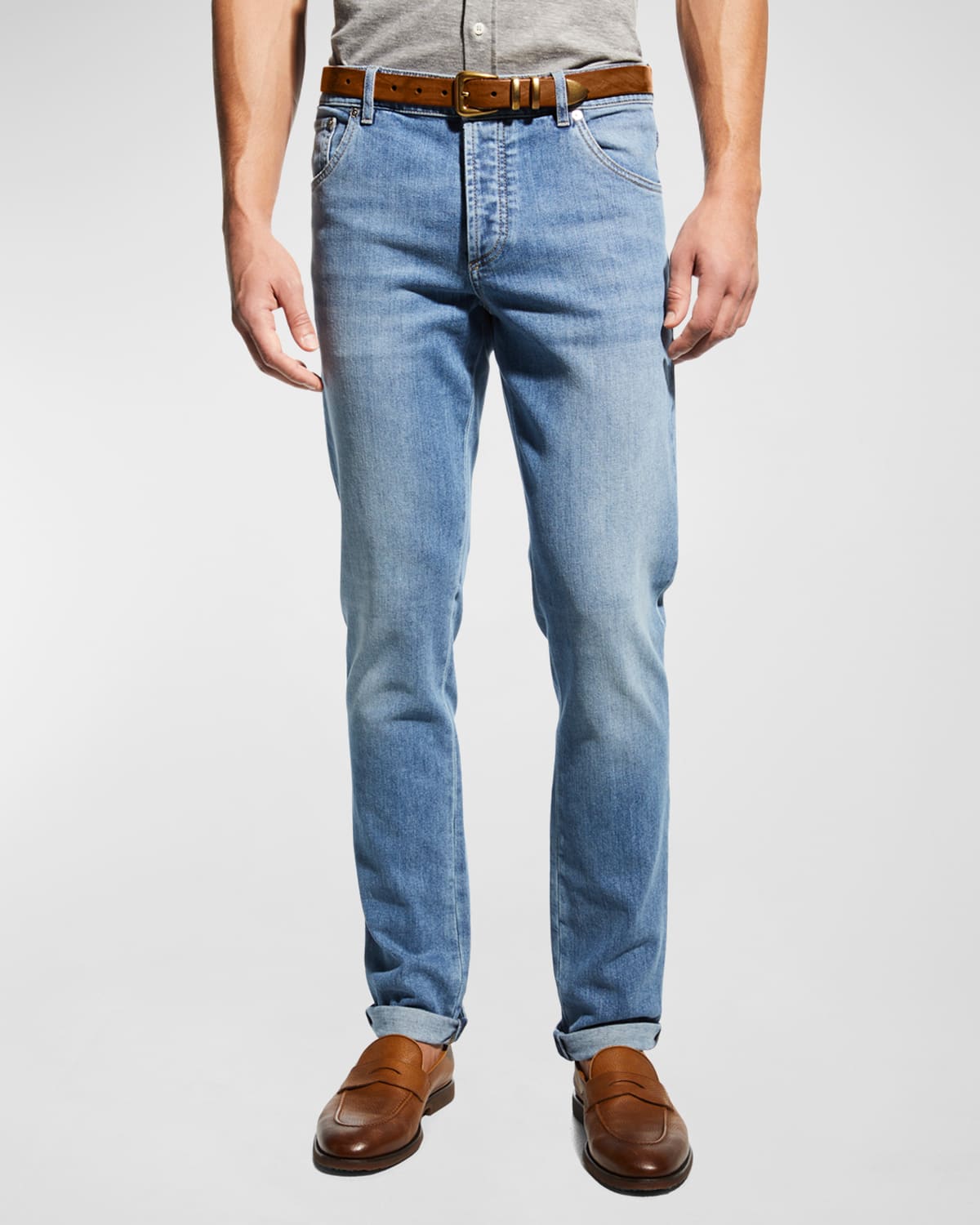 Brunello Cucinelli Men's 5-pocket Denim Jeans In C1470 Light Wash