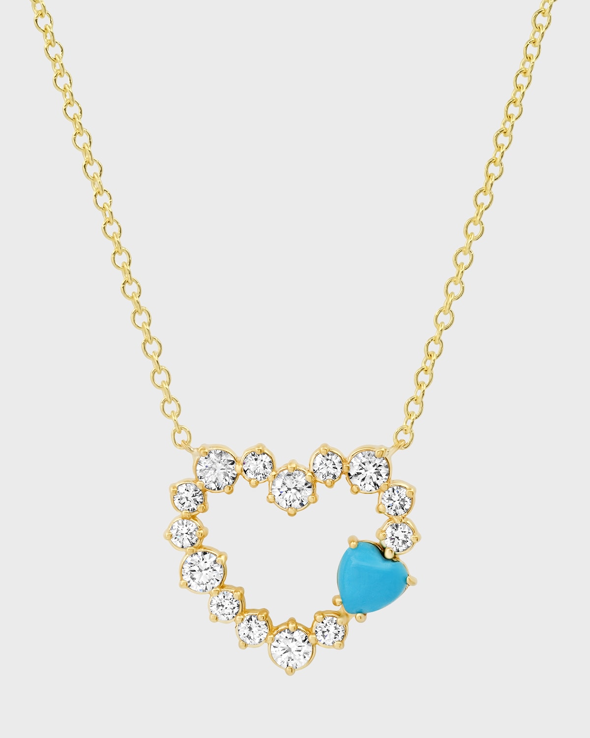 Jennifer Meyer Large Open Heart 18-karat Gold, Diamond And Turquoise Necklace