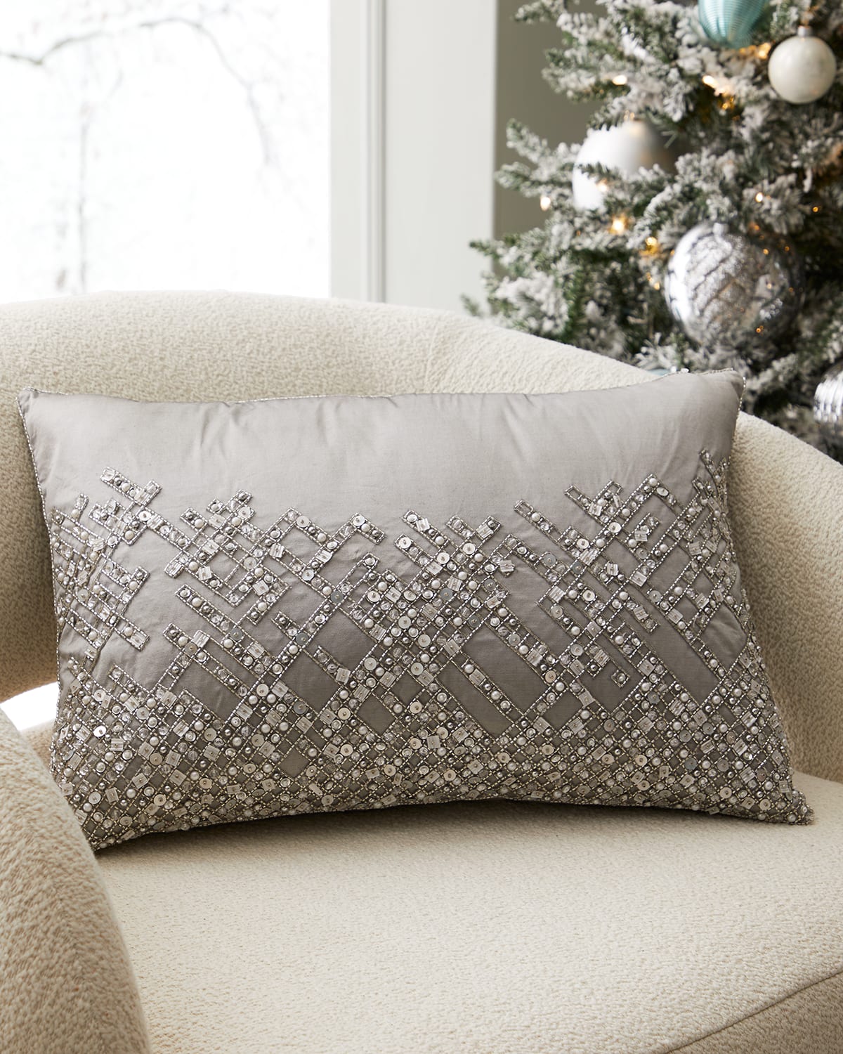 Silver Beaded Pillow - 13.5" x 21.5"