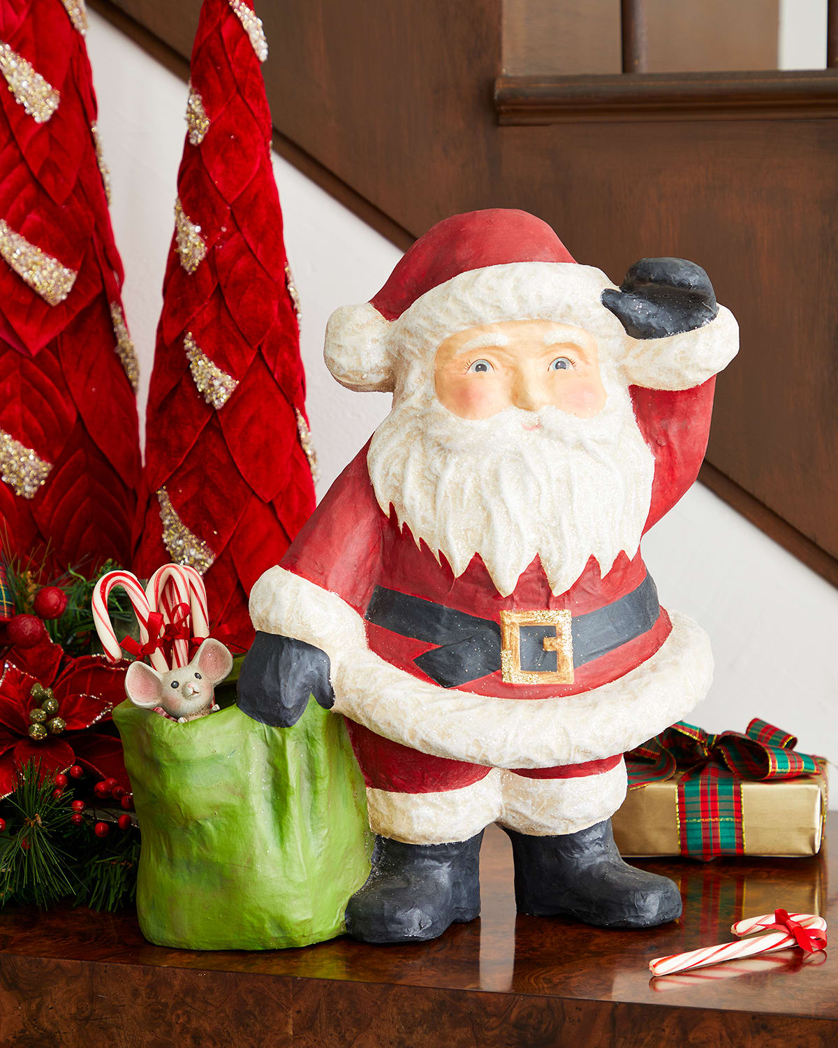 Holiday Jolly Waving Santa With Bag, 13"T