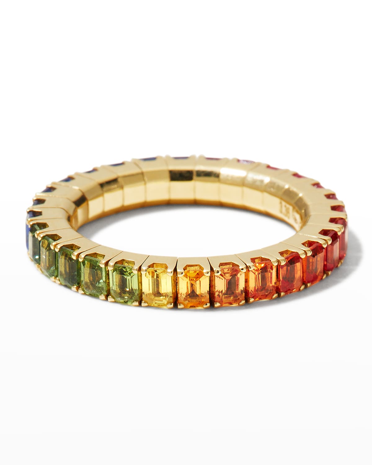 Extensible Yellow Gold Stretch Rainbow Emerald Ring