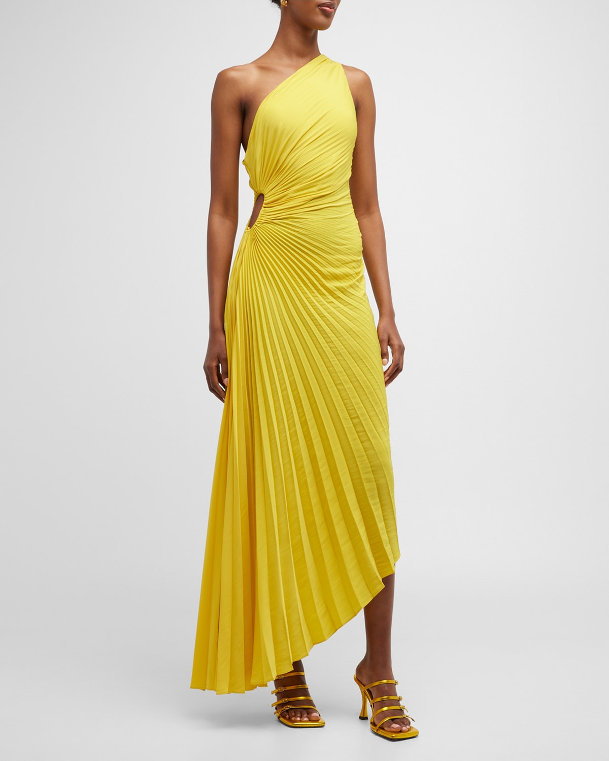 A.L.C DELFINA ONE-SHOULDER CUT-OUT SIDE GATHERED DRESS