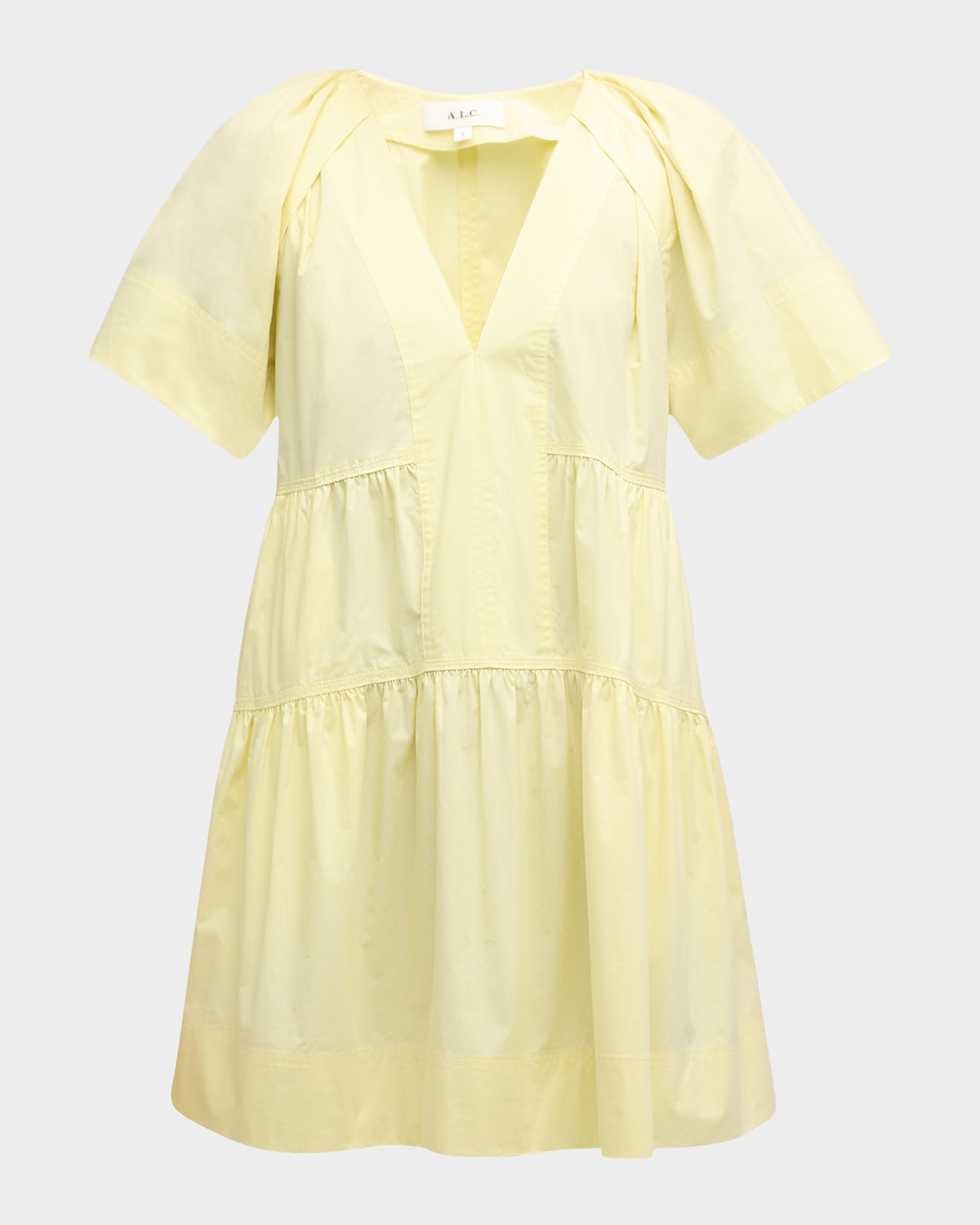 Shop A.l.c Camila Short-oversized Sleeve Tiered Mini Dress In Canary