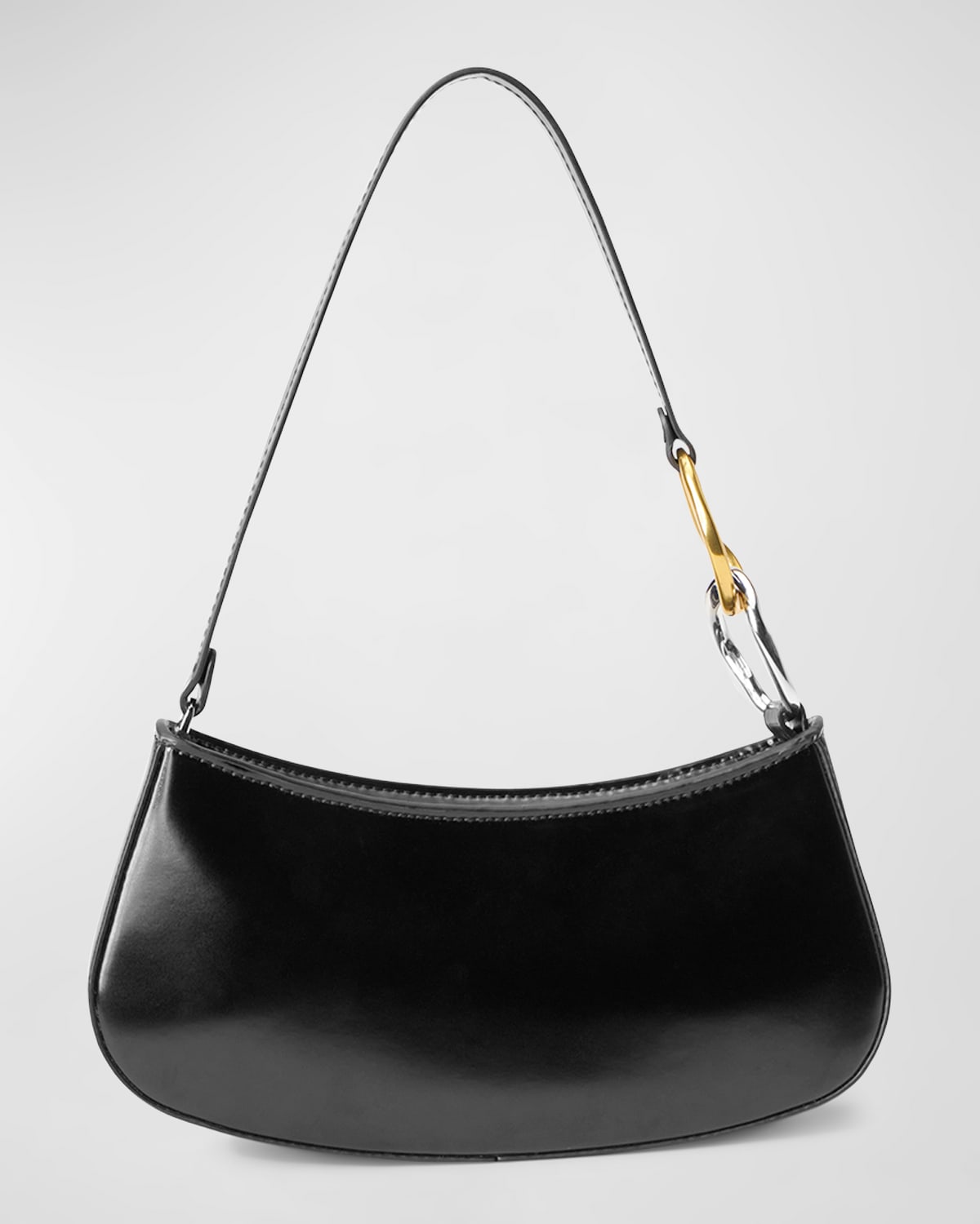 Staud Ollie Zip Leather Chain Shoulder Bag In Black