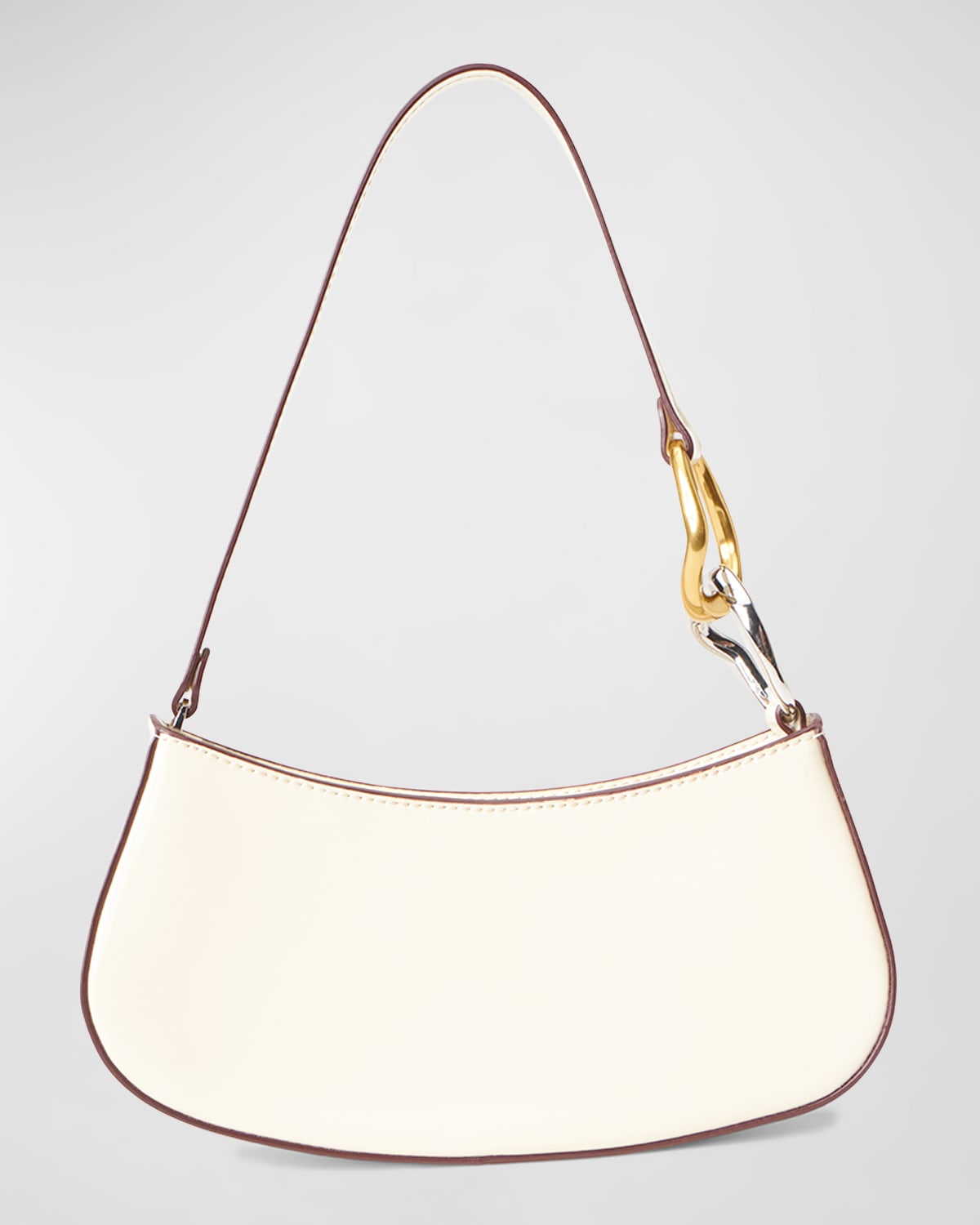 Staud Ollie Zip Leather Chain Shoulder Bag In Cream