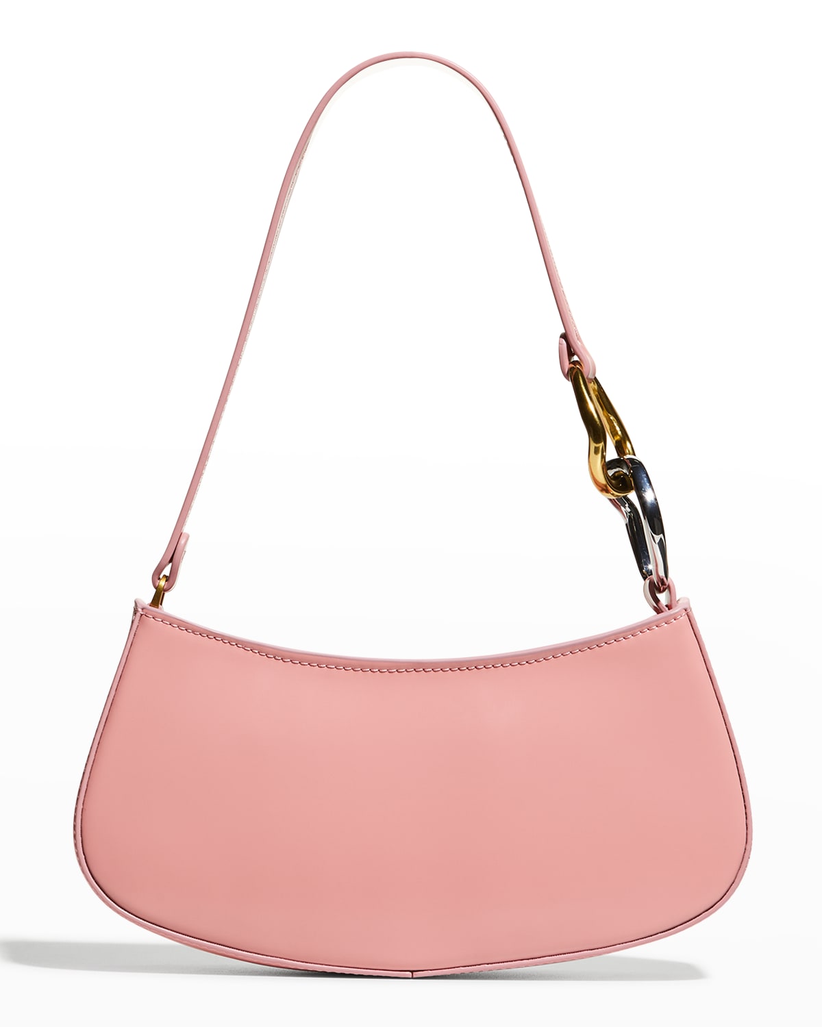 Staud Ollie Zip Leather Chain Shoulder Bag In Grapefruit